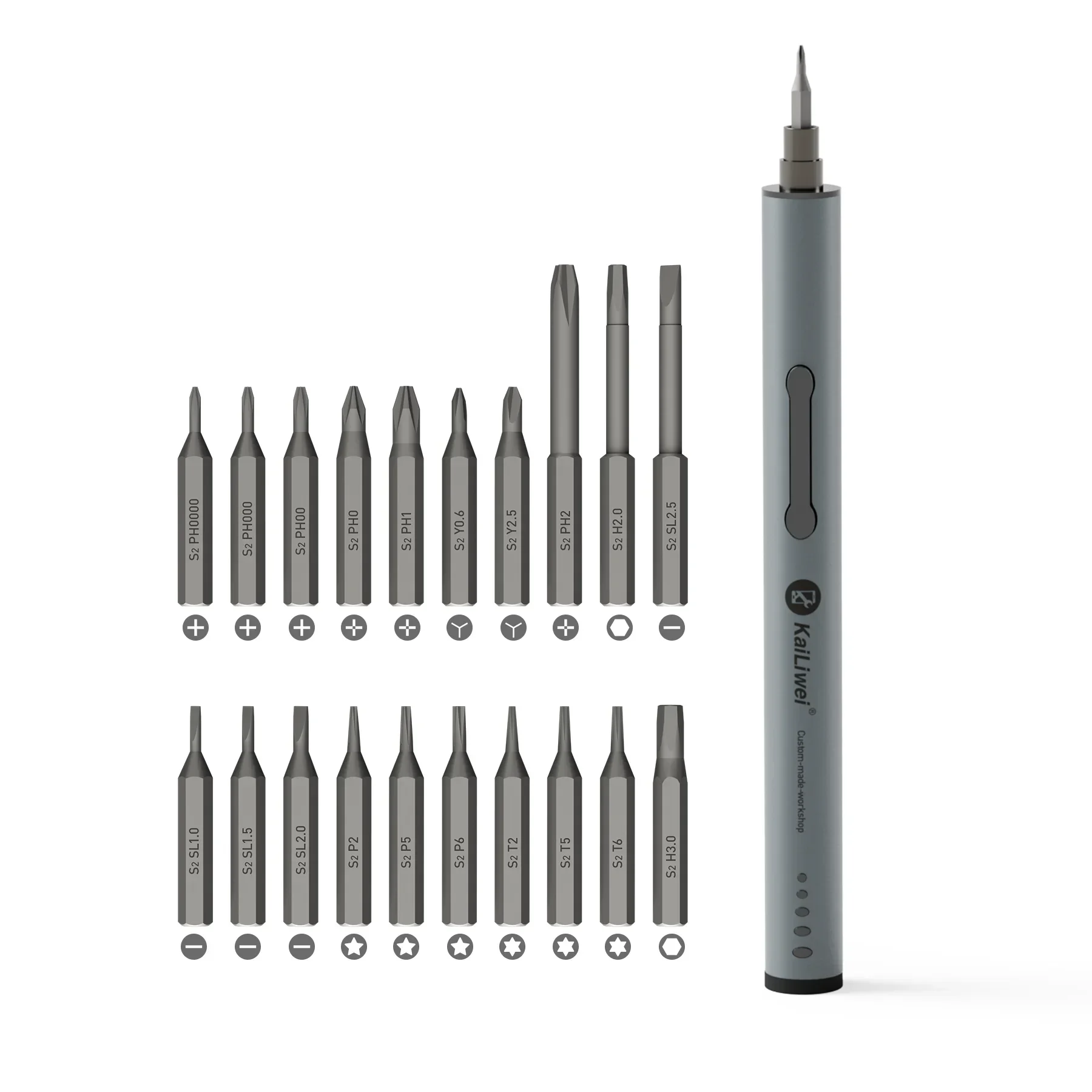 Kailiwei 22in-1 Lithium Battery Blade Precision Electric Screwdriver Set, Used for Repairing Mobile Phone Electronic Products
Kailiwei 22in-1 Lithium Battery Blade Precision Electric Screwdriver Set, Used for Repairing Mobile Phone Electronic Products