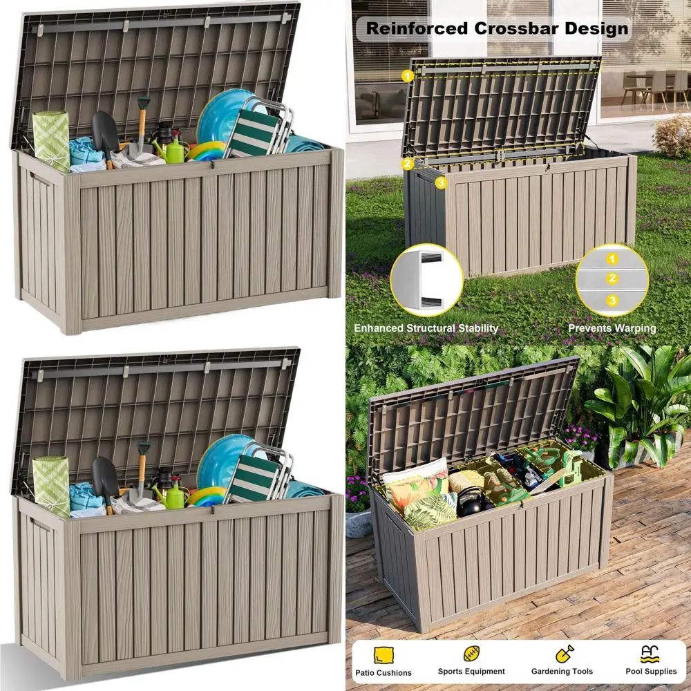 Большой водонепроницаемый уличный контейнер на 180 галлонов с замком, из полимерной смолы, для садовых подушек и инструментов, серый
Большой водонепроницаемый уличный контейнер на 180 галлонов с замком, из полимерной смолы, для садовых подушек и инструментов, серый