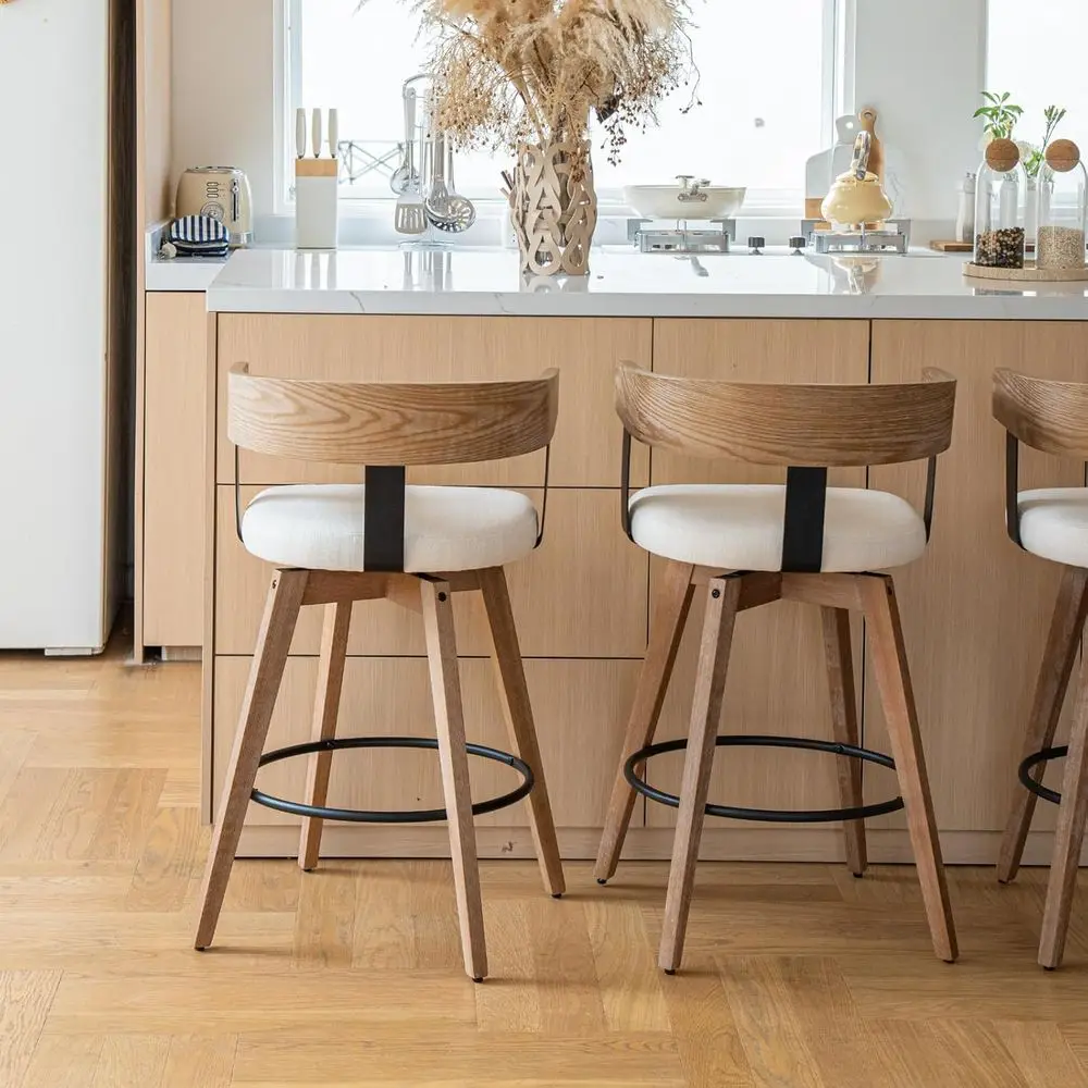 Pair of 26 Linen-Seat Swivel Bar Stools, Upholstered Counter Height Chairs for Kitchen Island or Home Bar, White
Pair of 26 Linen-Seat Swivel Bar Stools, Upholstered Counter Height Chairs for Kitchen Island or Home Bar, White