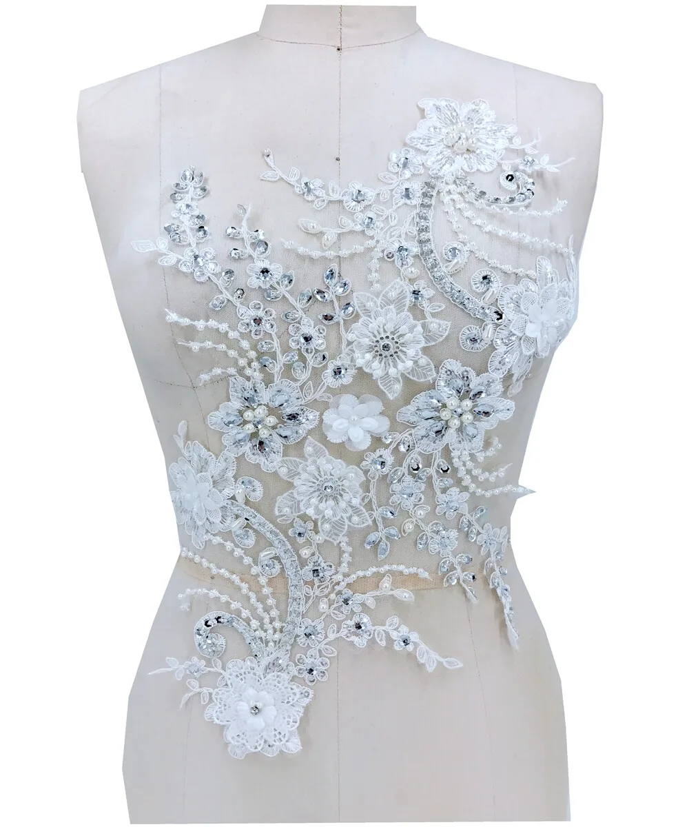DIY Wedding Dress Appliqued Fashion Accessories Hand-Sewn Rhinestone Patches White 3D Floral Sparkly Embellishments Fabric
DIY Wedding Dress Appliqued Fashion Accessories Hand-Sewn Rhinestone Patches White 3D Floral Sparkly Embellishments Fabric