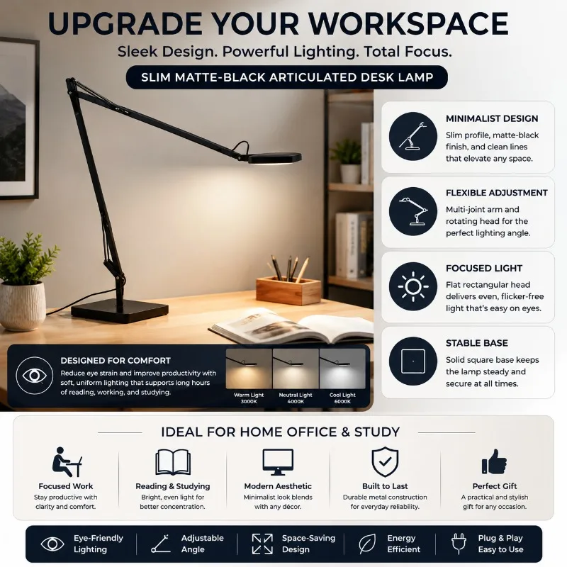 Modern Adjustable Swing Arm LED Desk Lamp Eye-Care Table Light Study Office Bedroom Reading Task Lamp with Clamp Base Decor
Modern Adjustable Swing Arm LED Desk Lamp Eye-Care Table Light Study Office Bedroom Reading Task Lamp with Clamp Base Decor