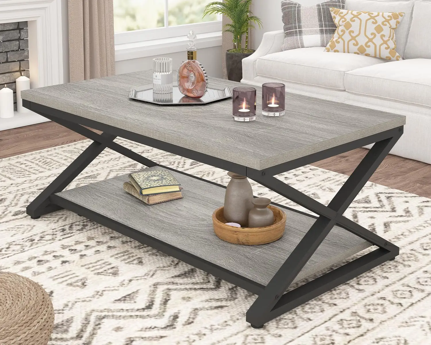Rustic Grey Coffee Table, Modern Minimalist Living Room Table with Storage Shelf, Industrial Simple
Rustic Grey Coffee Table, Modern Minimalist Living Room Table with Storage Shelf, Industrial Simple