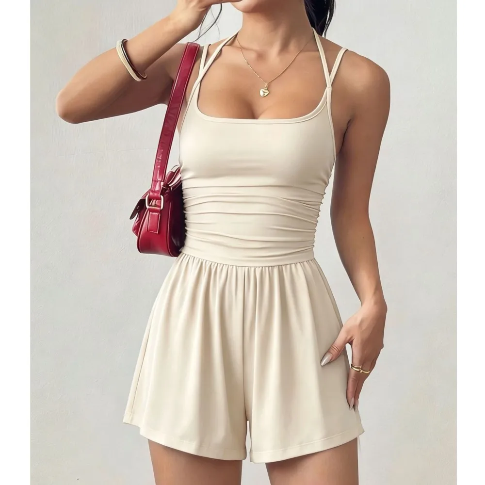 Suspension Wrap Chest Jumpsuit Solid Color Summer Women's Casual Slim Sleeveless Top Loose Jumpsuit Shorts Комбинезон Женский
Suspension Wrap Chest Jumpsuit Solid Color Summer Women's Casual Slim Sleeveless Top Loose Jumpsuit Shorts Комбинезон Женский