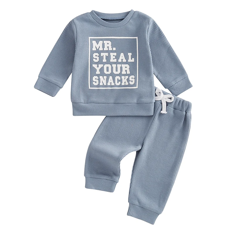 Toddler Boy Fall Waffled Outfits Letter Print Long Sleeve Sweatshirt with Solid Long Pants Clothes Set
Toddler Boy Fall Waffled Outfits Letter Print Long Sleeve Sweatshirt with Solid Long Pants Clothes Set