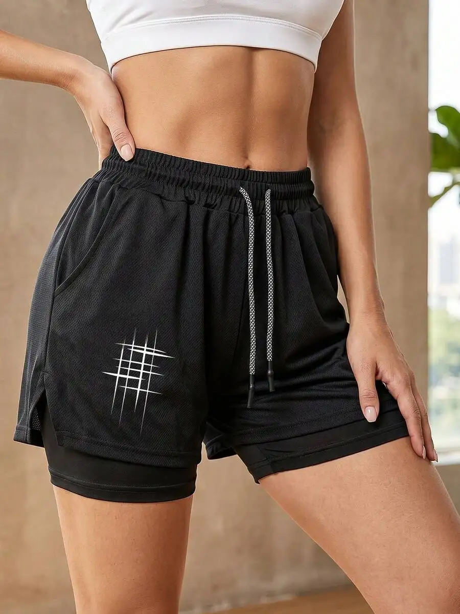 Black Scratch Line Print Double Layer Shorts For Running Fitness Outdoor Casual Wear
Black Scratch Line Print Double Layer Shorts For Running Fitness Outdoor Casual Wear
