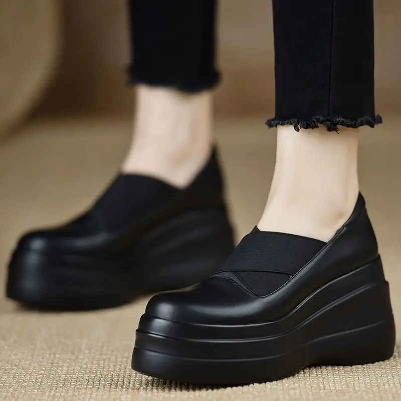 Women Leather Platform Wedge Loafers Slip On Thick Sole Height Increasing Shoes Round Toe Elastic Band Comfort Casual Moccasins
Women Leather Platform Wedge Loafers Slip On Thick Sole Height Increasing Shoes Round Toe Elastic Band Comfort Casual Moccasins