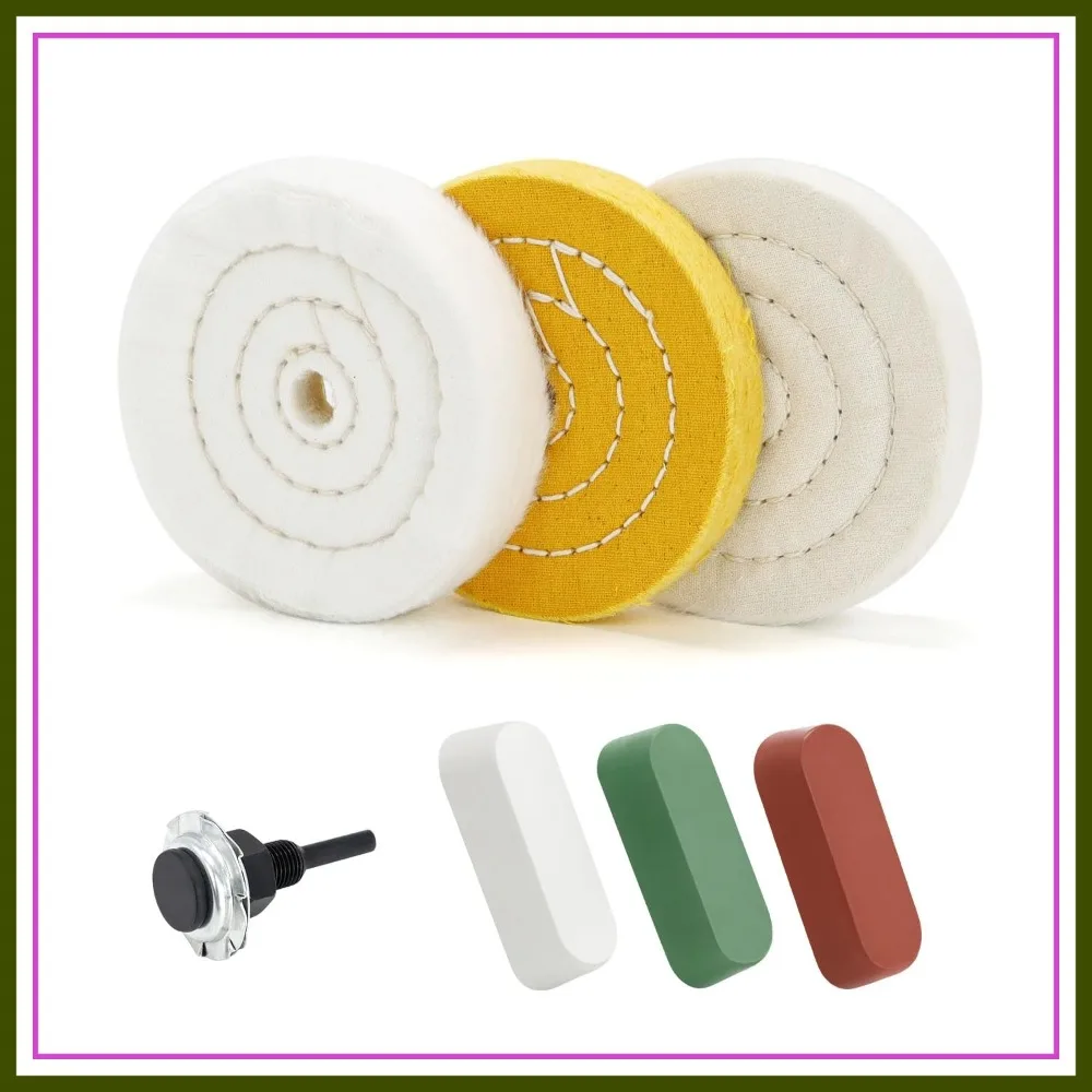 4inch Buffing Polishing Wheel with 1/4" Shank for Drill, 1/2" Arbor Hole, 3-Piece Set with 7.4 Oz Polishing Compound Kit
4inch Buffing Polishing Wheel with 1/4" Shank for Drill, 1/2" Arbor Hole, 3-Piece Set with 7.4 Oz Polishing Compound Kit