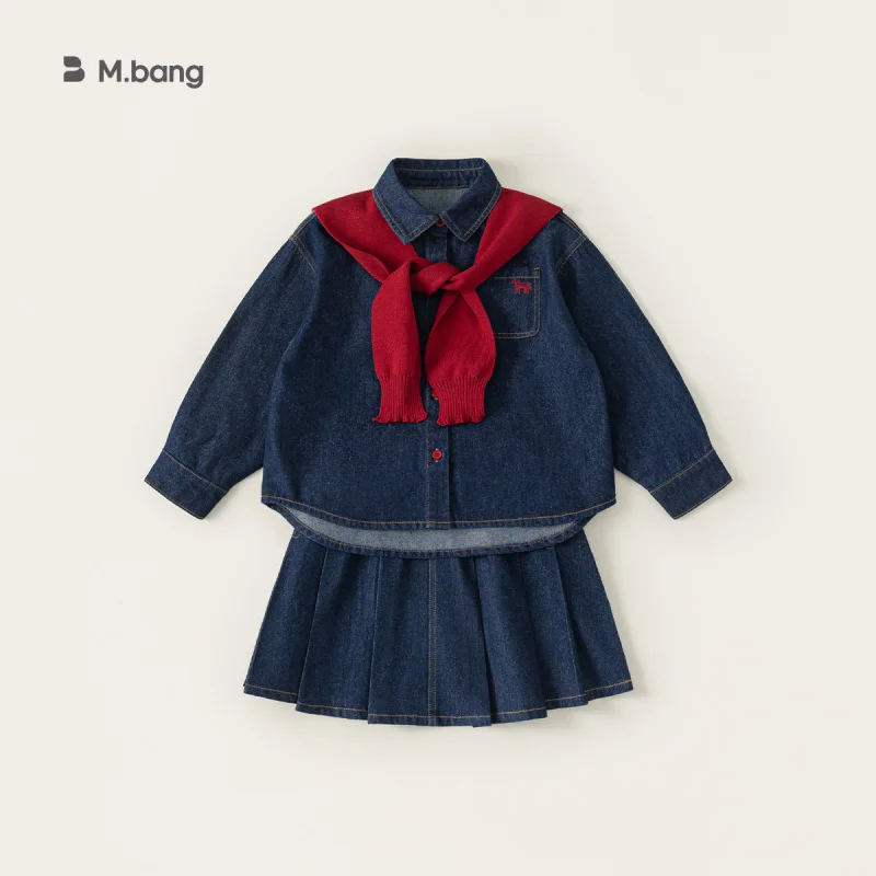 Youbao children's clothing new product: girls' outfit set with solid color denim shirt, skirt, and red shawl - trendy three-piec
Youbao children's clothing new product: girls' outfit set with solid color denim shirt, skirt, and red shawl - trendy three-piec