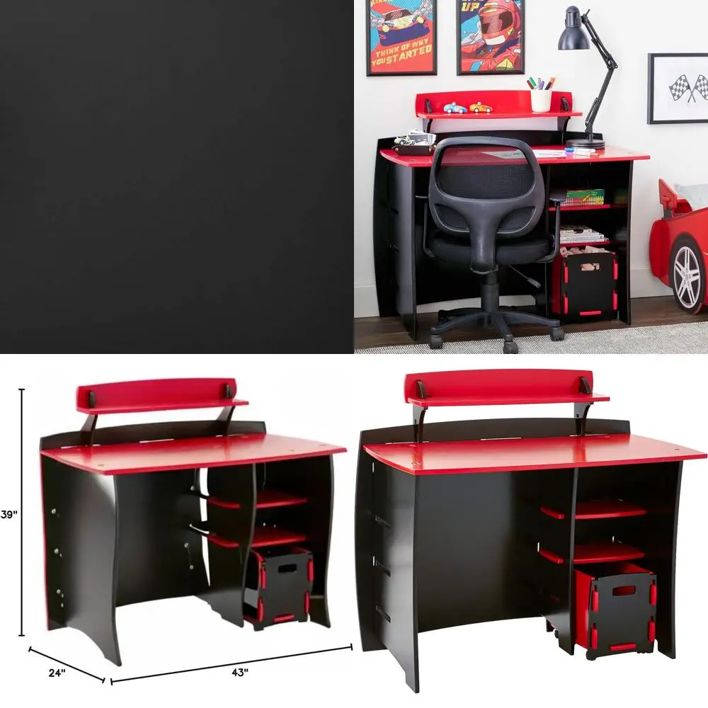 Children's Desk Set with Shelves and Mobile Cart, Red and Black
Children's Desk Set with Shelves and Mobile Cart, Red and Black
