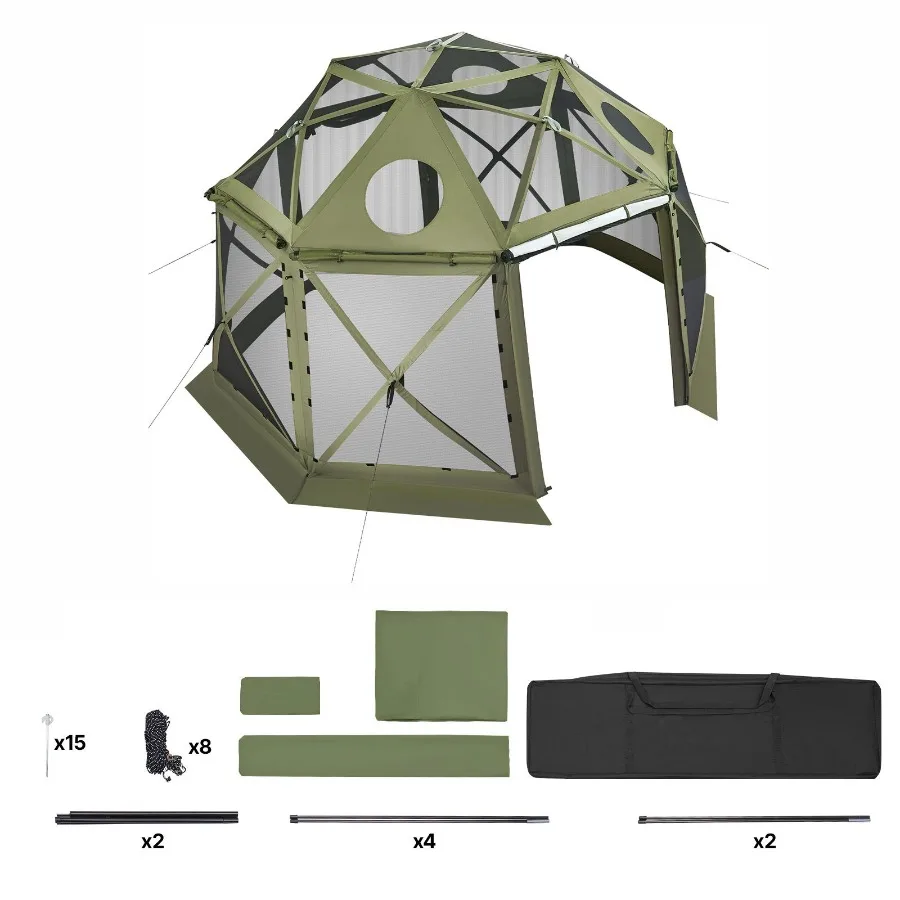 Сферический кемпинговый шатер-тент Pop-up Gazebo Screen Tent 13 x 13 футов, 13-сторонний, со съемной крышей, сумкой для переноски, быстросборный, устойчивый к проколам
Сферический кемпинговый шатер-тент Pop-up Gazebo Screen Tent 13 x 13 футов, 13-сторонний, со съемной крышей, сумкой для переноски, быстросборный, устойчивый к проколам