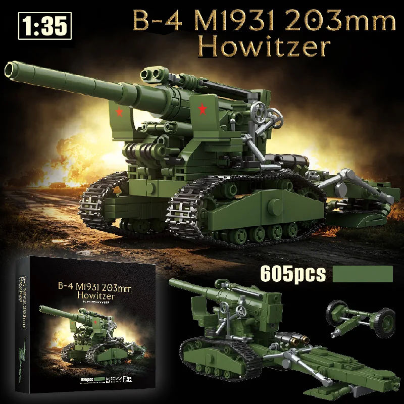 Wolrd Military War Soviet B-4 M1931 203mm Howitzer Building Blocks Bricks Set MOC Towed Howitzer Model Toys For Boy Adult Gifts
Wolrd Military War Soviet B-4 M1931 203mm Howitzer Building Blocks Bricks Set MOC Towed Howitzer Model Toys For Boy Adult Gifts