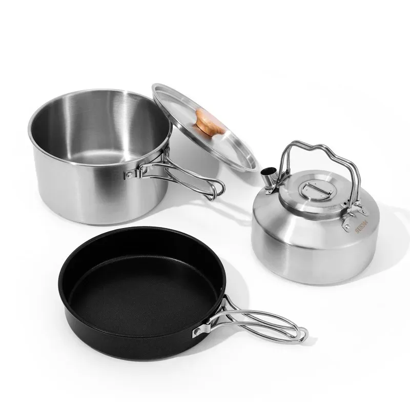 Outdoor 304 Stainless Steel Three-piece Pot Portable Camping Cooker Non-stick Frying Pan Kettle Cooking Pot Camping Set Pot
Outdoor 304 Stainless Steel Three-piece Pot Portable Camping Cooker Non-stick Frying Pan Kettle Cooking Pot Camping Set Pot