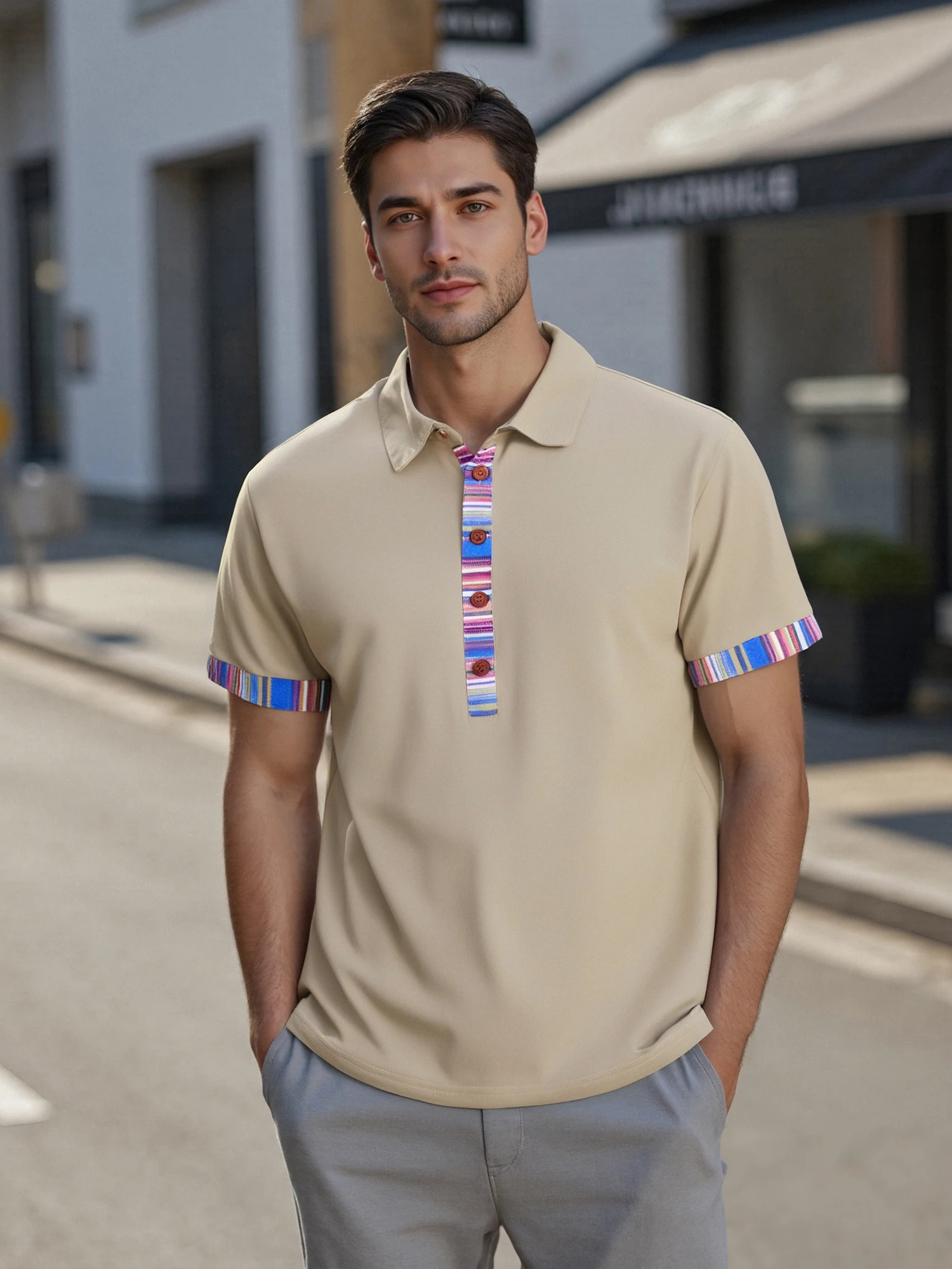 Men Short Sleeve Shirts Boho Style Contrast Trim Half Button-up Collared Tops Casual Summer Clothes
Men Short Sleeve Shirts Boho Style Contrast Trim Half Button-up Collared Tops Casual Summer Clothes