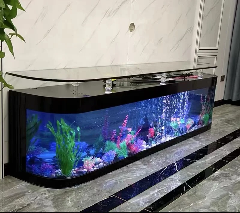 European fish tank aquarium TV cabinet eco-water-free floor-standing glass bar home living room coffee table against the wall.
European fish tank aquarium TV cabinet eco-water-free floor-standing glass bar home living room coffee table against the wall.