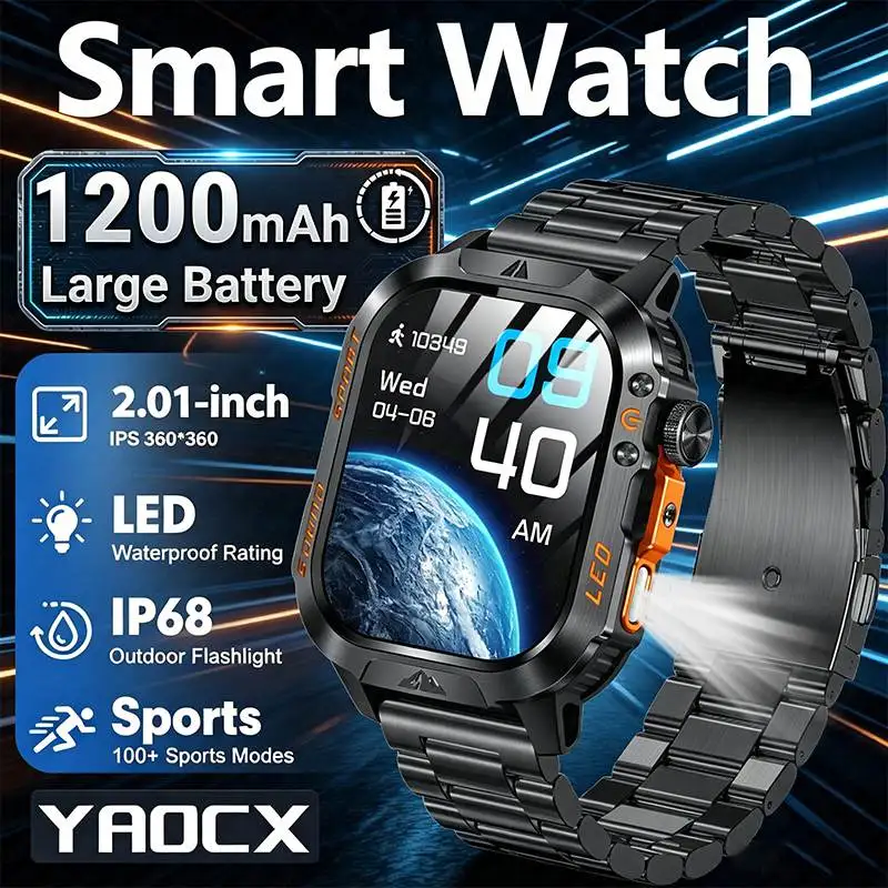 2026 New 1200mAh Smart Watch 2.01 Inch LED Flashlight IP68 Waterproof 100+ Sports Mode Health Detection Smart Watch Men Women
2026 New 1200mAh Smart Watch 2.01 Inch LED Flashlight IP68 Waterproof 100+ Sports Mode Health Detection Smart Watch Men Women