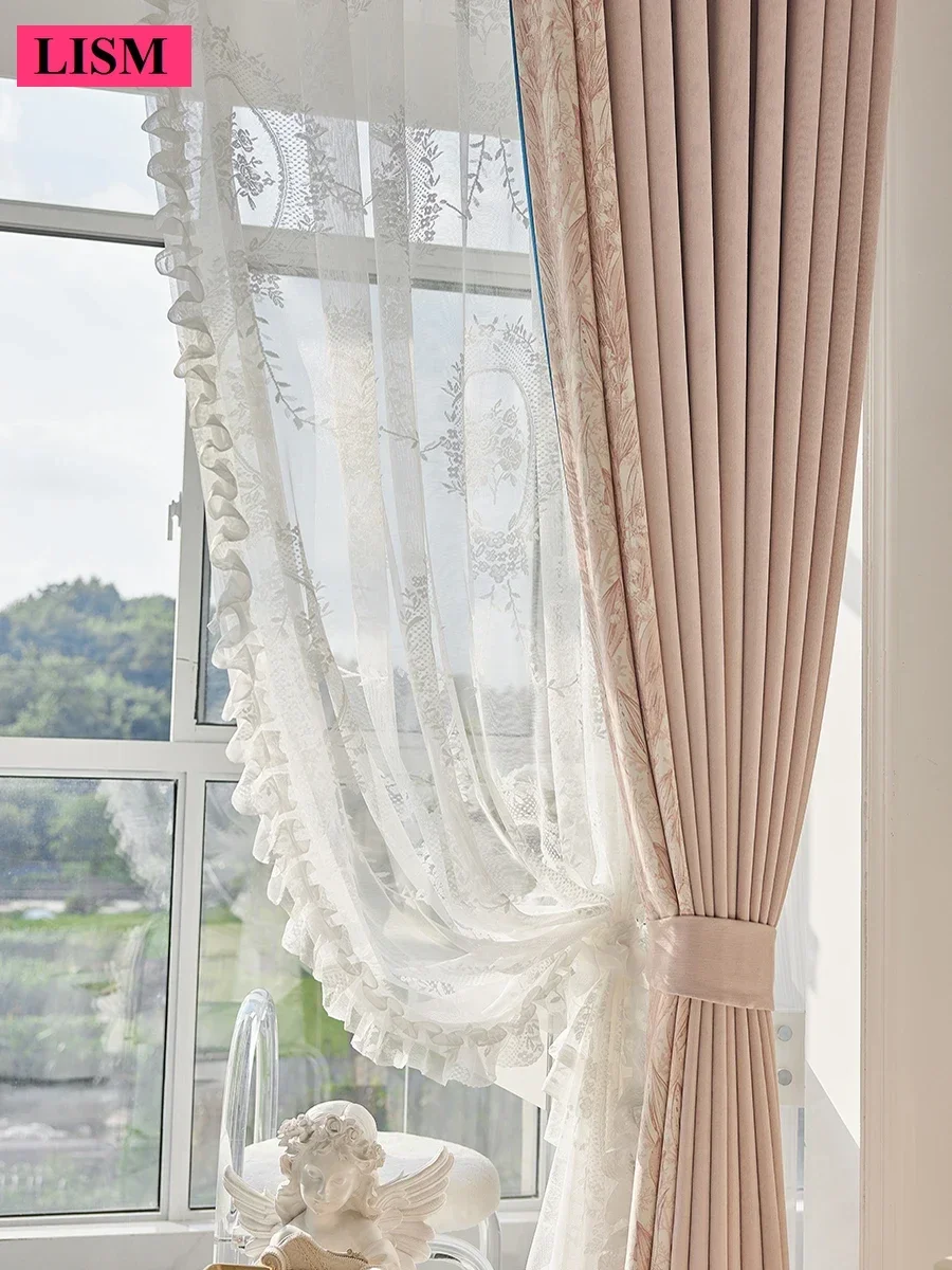 New French Pink Blackout Curtains Princess Style Bedroom Light Luxury High-end Girl Room Bay Window Custom Splicing Cloth Tulle
New French Pink Blackout Curtains Princess Style Bedroom Light Luxury High-end Girl Room Bay Window Custom Splicing Cloth Tulle