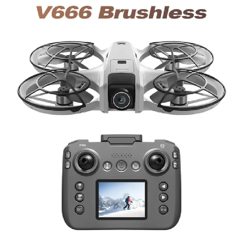 The V666 Pro Drone Features A 4k Dual-Camera Setup With A Screen, Remote Control, Brushless Motor, And Is Foldable And Portable
The V666 Pro Drone Features A 4k Dual-Camera Setup With A Screen, Remote Control, Brushless Motor, And Is Foldable And Portable