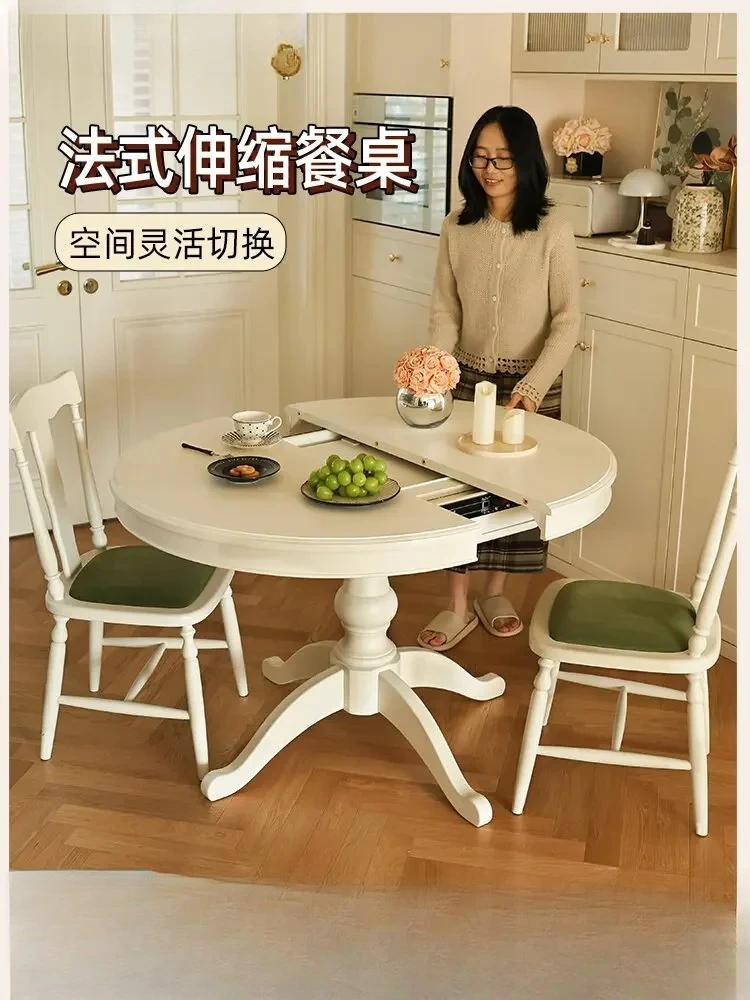 b22 new French household small apartment dining table retractable round solid wood table
b22 new French household small apartment dining table retractable round solid wood table
