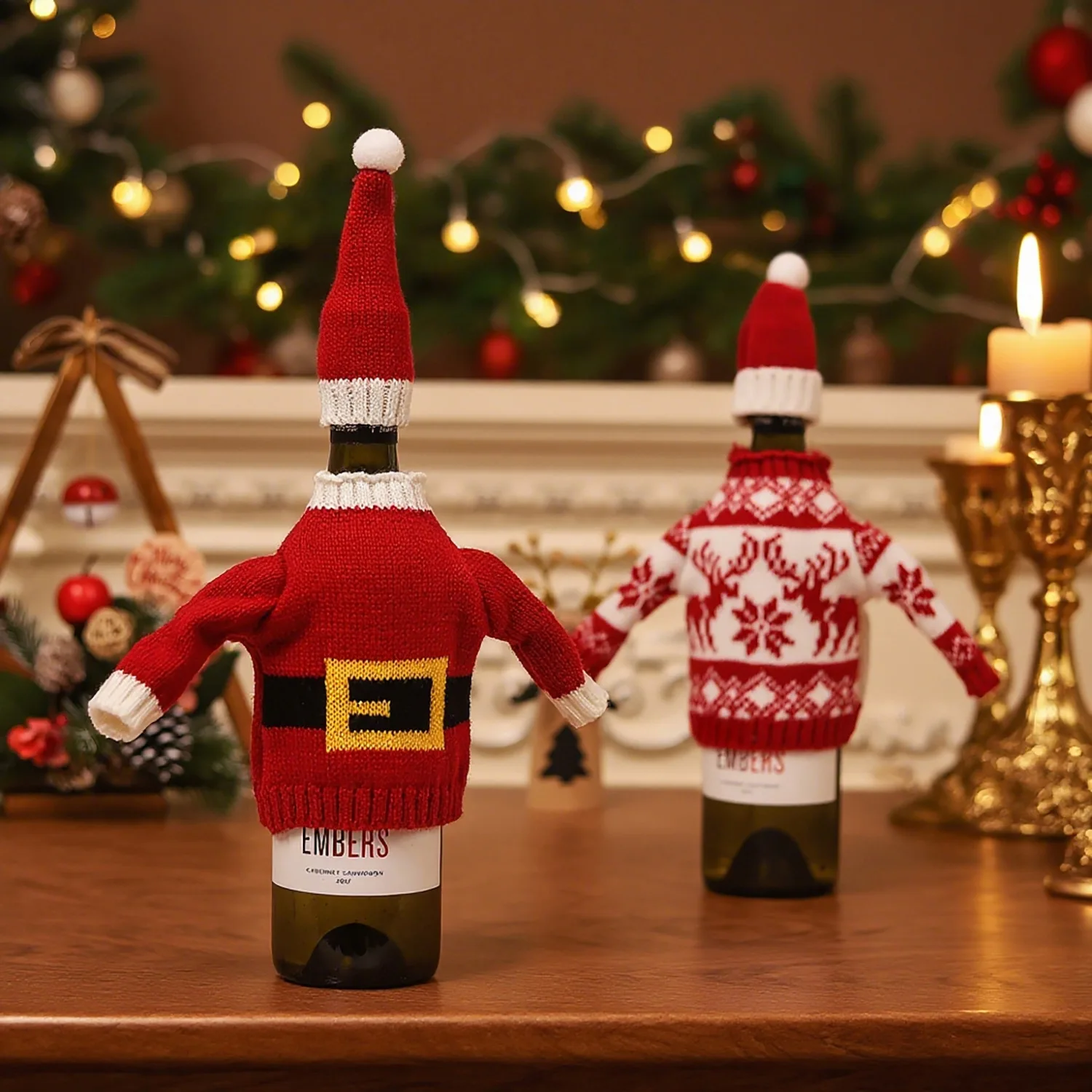 2pcs/set, Creative Cartoon Belt Elk Clothes Christmas Knitted Bottle Cover, Supplies Festival Daily Necessities Household Decor 
2pcs/set, Creative Cartoon Belt Elk Clothes Christmas Knitted Bottle Cover, Supplies Festival Daily Necessities Household Decor