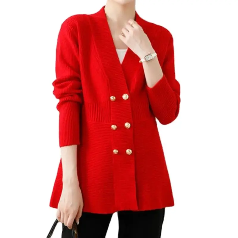 Women New Sweater Cardigan Coat Spring Autumn Korean Version V-Neck Double Breasted Loose Knitted Sweater Female Outerwear Tops
Women New Sweater Cardigan Coat Spring Autumn Korean Version V-Neck Double Breasted Loose Knitted Sweater Female Outerwear Tops