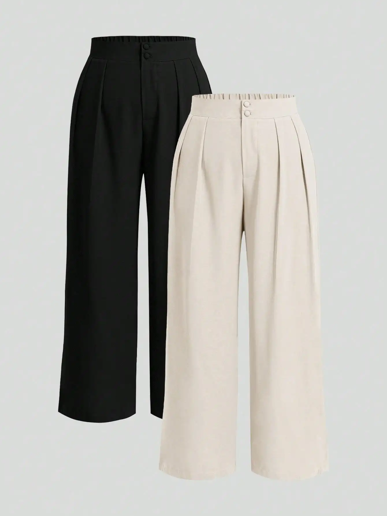 Plus Size Women's Solid Pleated Wide Leg Pants with Button Closure
Plus Size Women's Solid Pleated Wide Leg Pants with Button Closure
