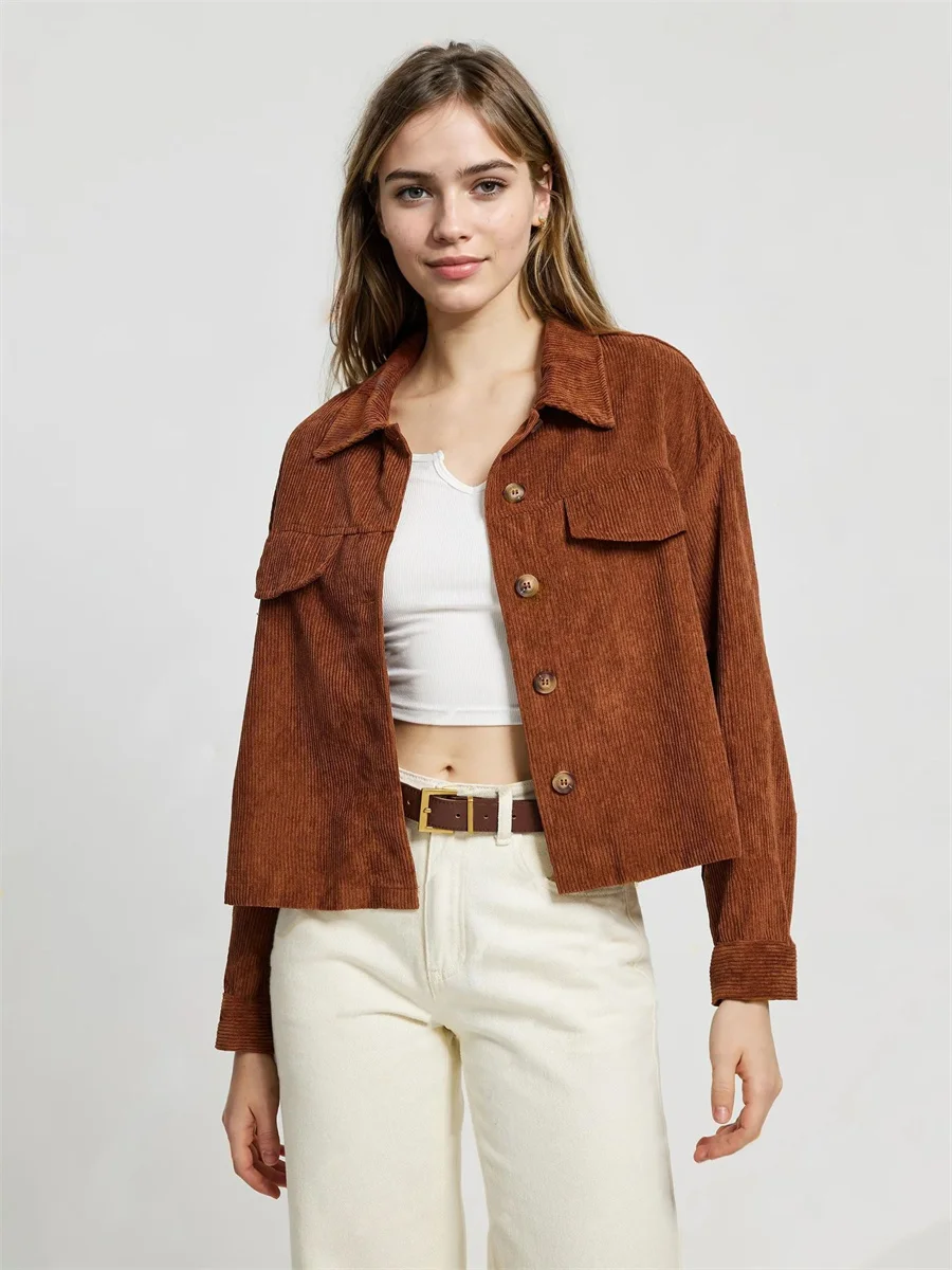 Benuynffy Fashion American Short Corduroy Jacket Women's Autumn New Single Breasted Long Sleeve Female Casual Outwear Top
Benuynffy Fashion American Short Corduroy Jacket Women's Autumn New Single Breasted Long Sleeve Female Casual Outwear Top