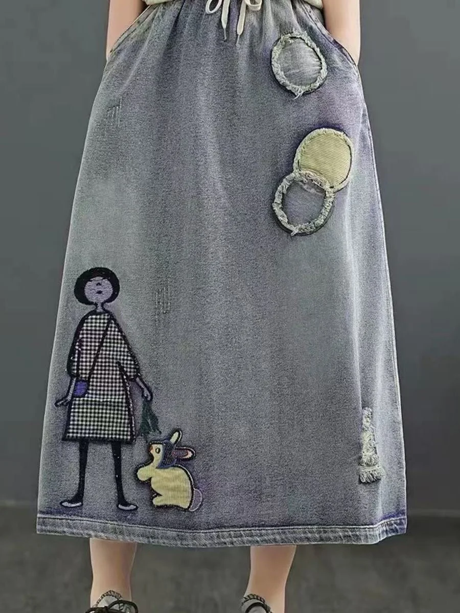 Retro Cartoon Little Girl Embroidered Patchwork Denim Half Skirt Elastic Waist Distressed Color Block Slimming Midi Skirt Spr...
Retro Cartoon Little Girl Embroidered Patchwork Denim Half Skirt Elastic Waist Distressed Color Block Slimming Midi Skirt Spr...