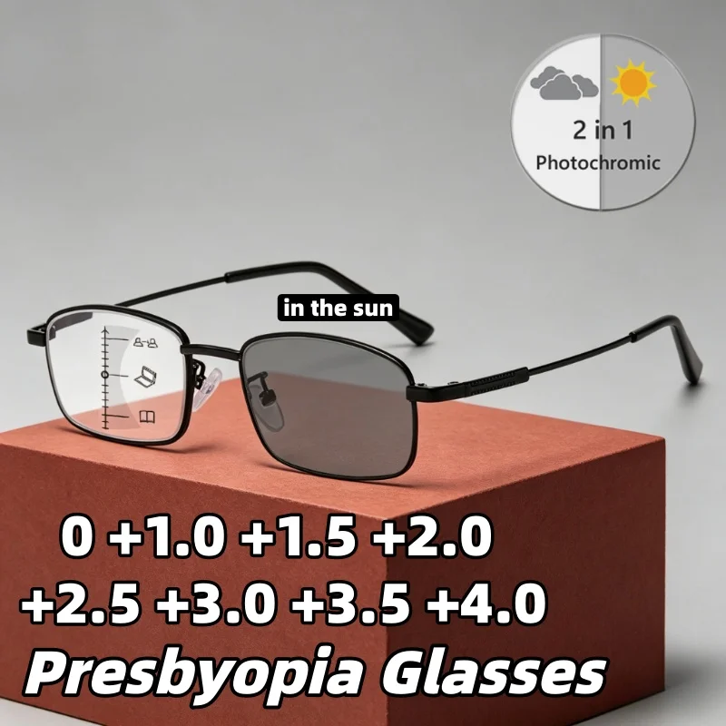 Stylish Photochromic Multifocal Reading Glasses Unisex Ultra-Lightweight Metal-Frame Presbyopia Eyewear 0 To +4.0
Stylish Photochromic Multifocal Reading Glasses Unisex Ultra-Lightweight Metal-Frame Presbyopia Eyewear 0 To +4.0