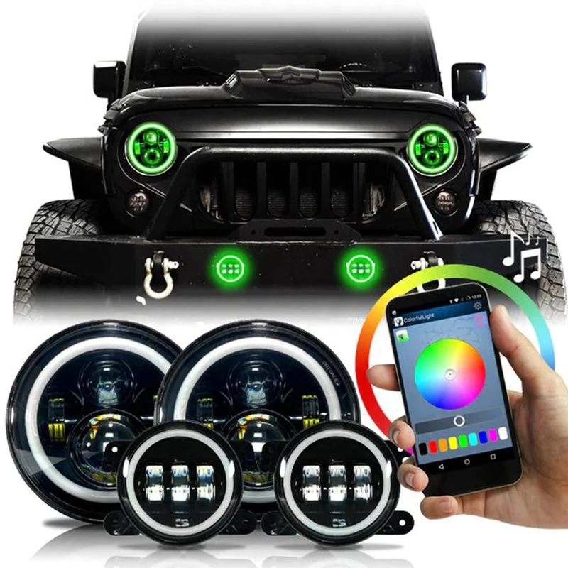 4-in-1 RGB 7 inch Round Led Headlights & 4 inch Fog Lights Offroad Color Changing DRL 7" LED Headlamps for Jeep Wrangler JK
4-in-1 RGB 7 inch Round Led Headlights & 4 inch Fog Lights Offroad Color Changing DRL 7" LED Headlamps for Jeep Wrangler JK