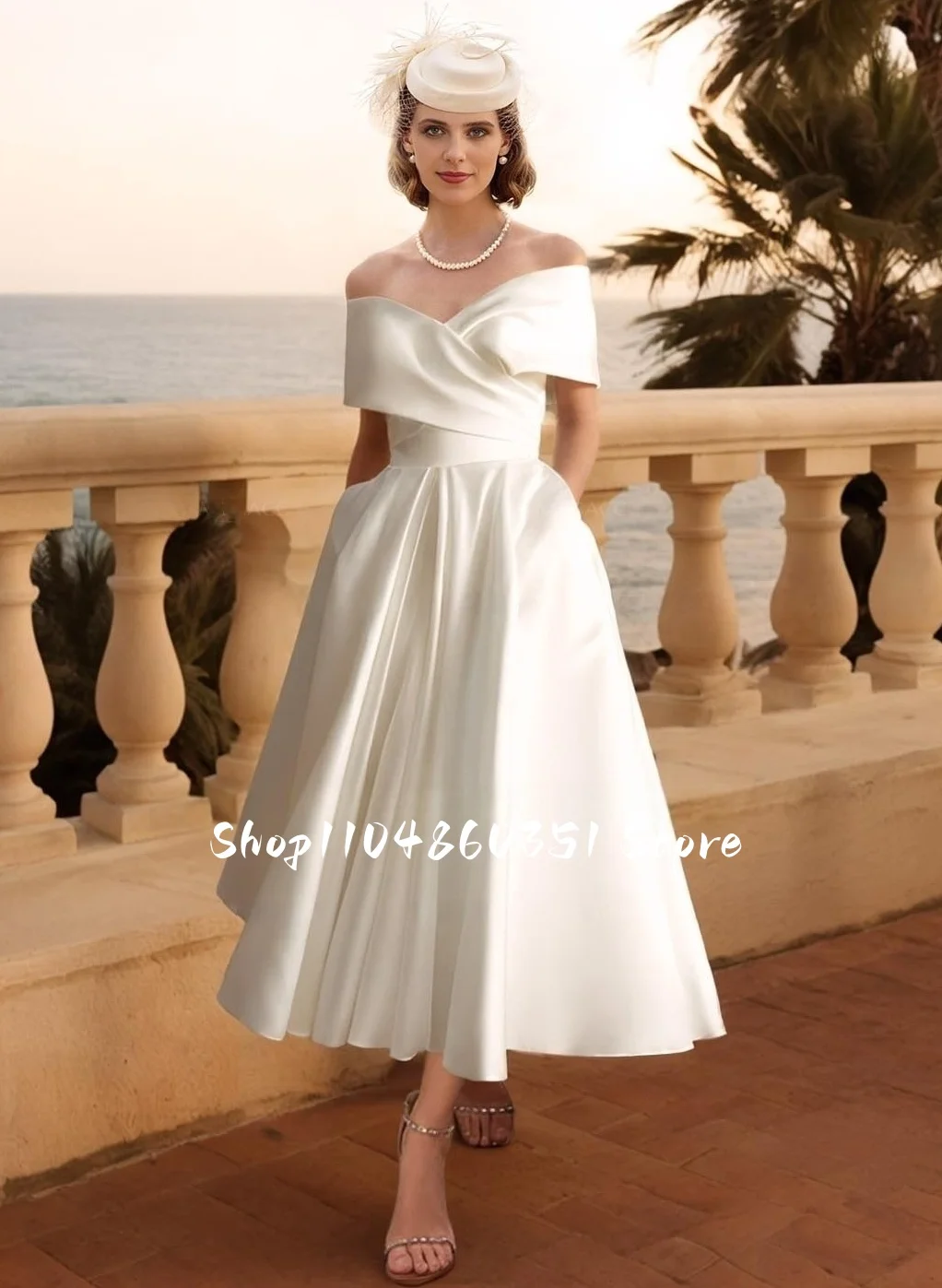 Minimalistic Ruched Off-The-Shoulder Wedding Dress With Pockets 2025 Simple Tea-Length Satin Bridal Gown customized
Minimalistic Ruched Off-The-Shoulder Wedding Dress With Pockets 2025 Simple Tea-Length Satin Bridal Gown customized