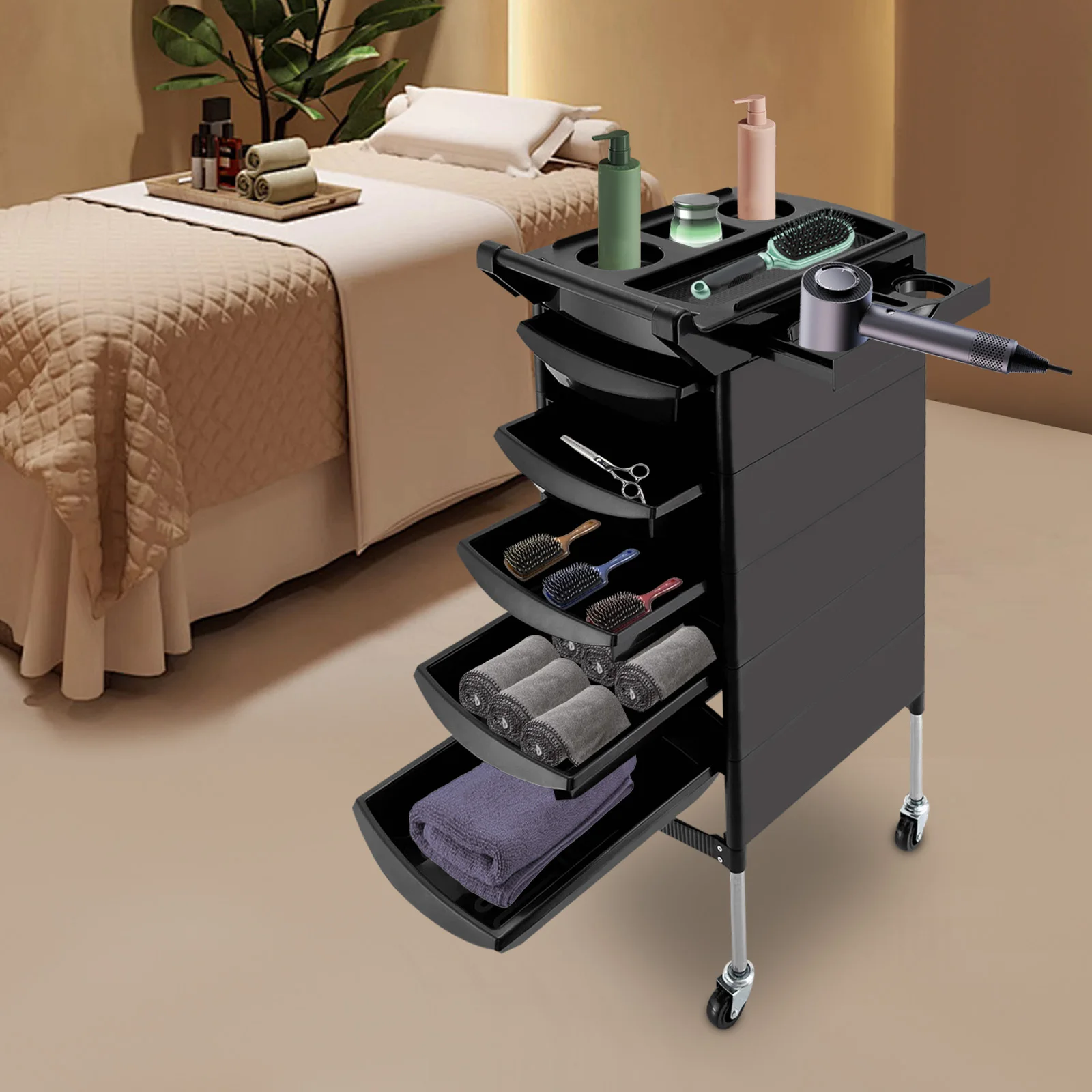 Salon Trolley Cart w/Wheels 5 Drawers+2 Hair Dryer Holder Salon Spa Styling Station Trolley Equipment Rolling Storage Tray Cart
Salon Trolley Cart w/Wheels 5 Drawers+2 Hair Dryer Holder Salon Spa Styling Station Trolley Equipment Rolling Storage Tray Cart