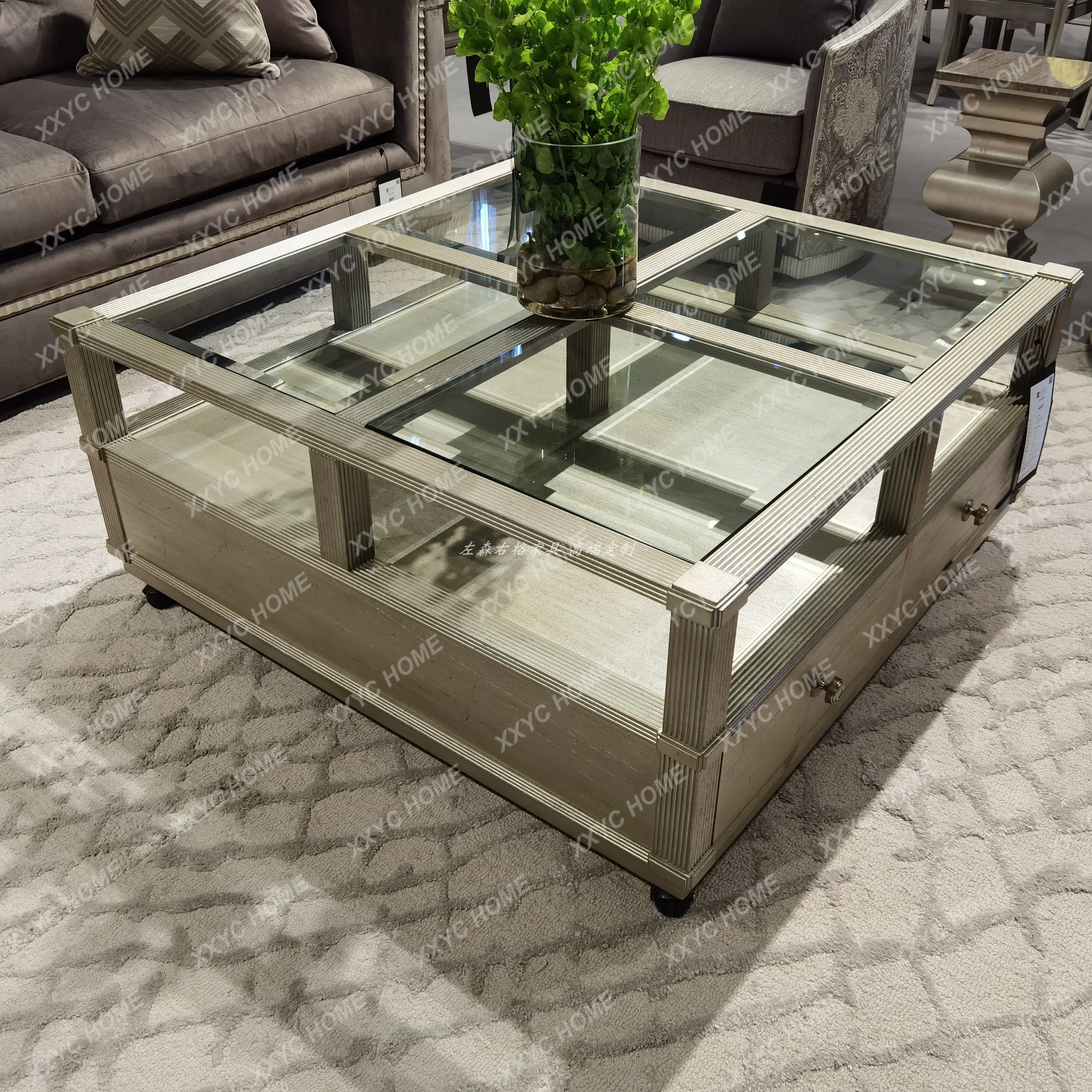 Square glass coffee table Modern light luxury solid wood carved coffee table
Square glass coffee table Modern light luxury solid wood carved coffee table