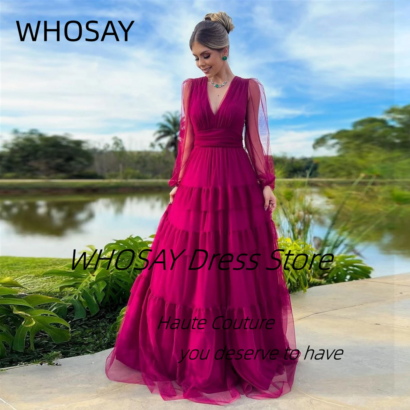 WHOSAY Sheer Long Sleeves Prom Dresses V Neck Mother of the Bride Wear Wedding Party A Line Formal Evening Dress
WHOSAY Sheer Long Sleeves Prom Dresses V Neck Mother of the Bride Wear Wedding Party A Line Formal Evening Dress