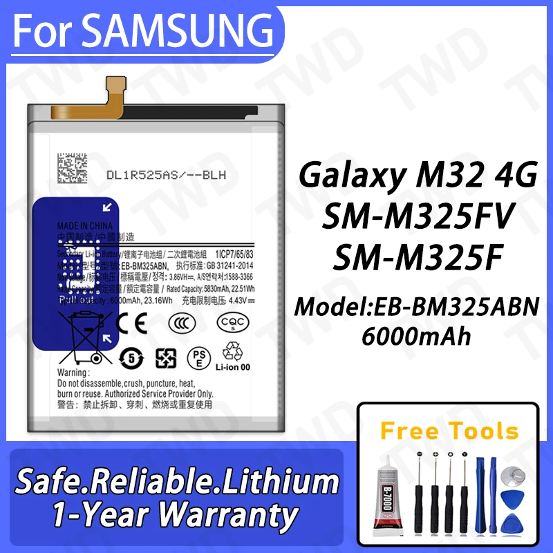 EB-BM325ABN Large capacity 6000mAh Battery For Samsung Galaxy M32 4G Batteries New High Quanlity+Free Tools
EB-BM325ABN Large capacity 6000mAh Battery For Samsung Galaxy M32 4G Batteries New High Quanlity+Free Tools