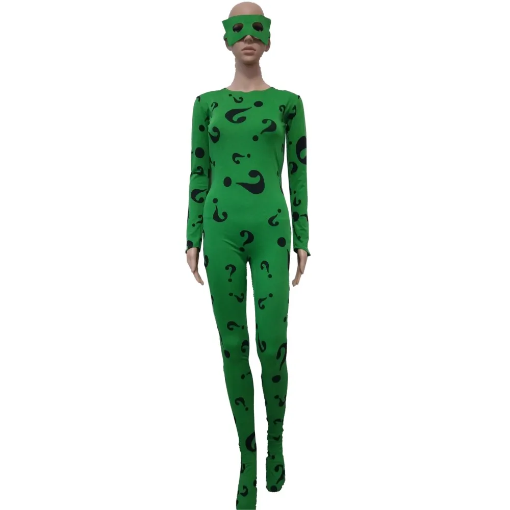 Halloween cosply Women's Full Body Zentai Suit Question mark printing Spandex jumpsuit
Halloween cosply Women's Full Body Zentai Suit Question mark printing Spandex jumpsuit