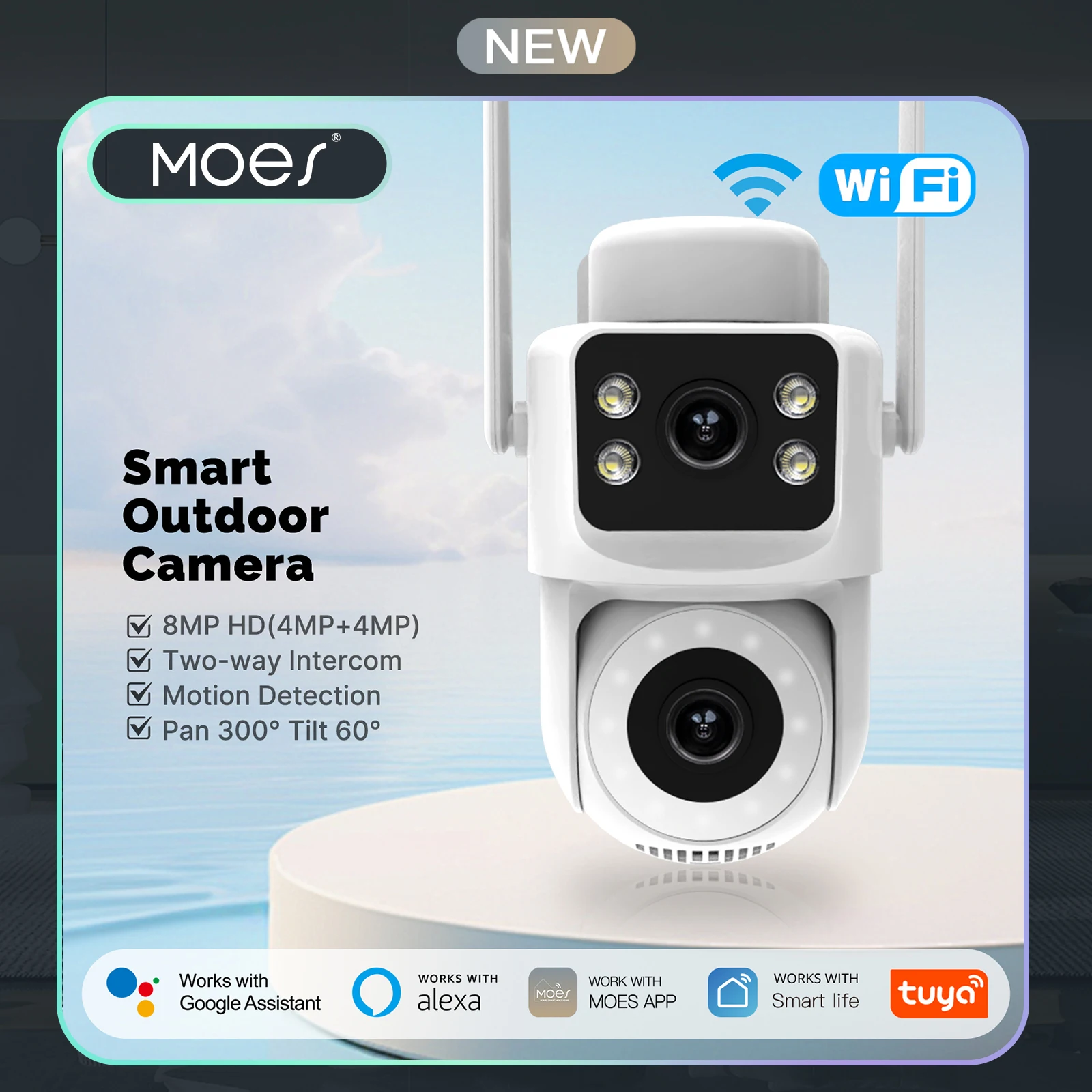 Moes Tuya Smart WiFi Outdoor Security Camera 4MP Dual Screen 2.4G/5G IP65 Waterproof Motion Detection Auto Track Two-Way Audio
Moes Tuya Smart WiFi Outdoor Security Camera 4MP Dual Screen 2.4G/5G IP65 Waterproof Motion Detection Auto Track Two-Way Audio