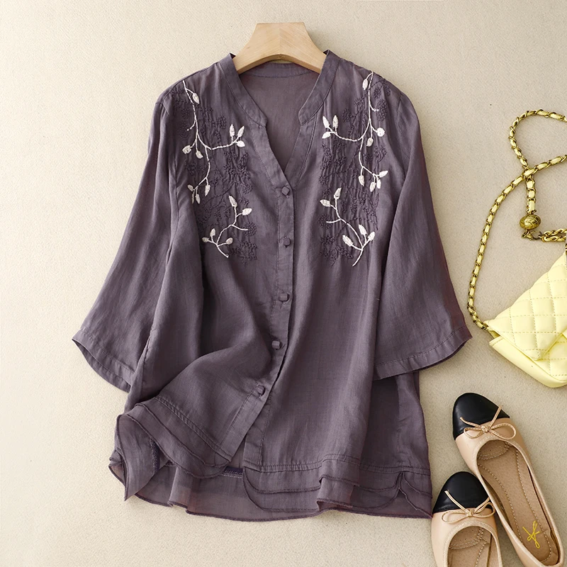 Cotton Linen Chinese Style Women's Shirt Summer Embroidery Vintage Blouses Loose Women Tops Short Sleeve Clothing 2024 Korean
Cotton Linen Chinese Style Women's Shirt Summer Embroidery Vintage Blouses Loose Women Tops Short Sleeve Clothing 2024 Korean
