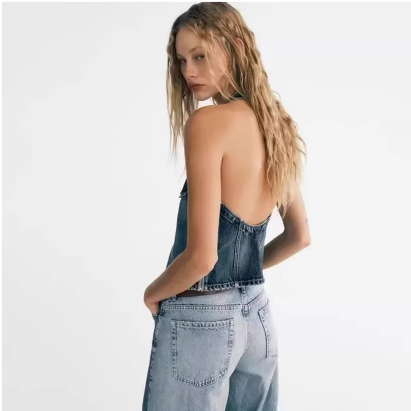 Осень 2023, новый асимметричный джинсовый жилет, топ, женский модный TRF, обычная длина, чистый цвет, универсальный лиф на бретельках
Осень 2023, новый асимметричный джинсовый жилет, топ, женский модный TRF, обычная длина, чистый цвет, универсальный лиф на бретельках