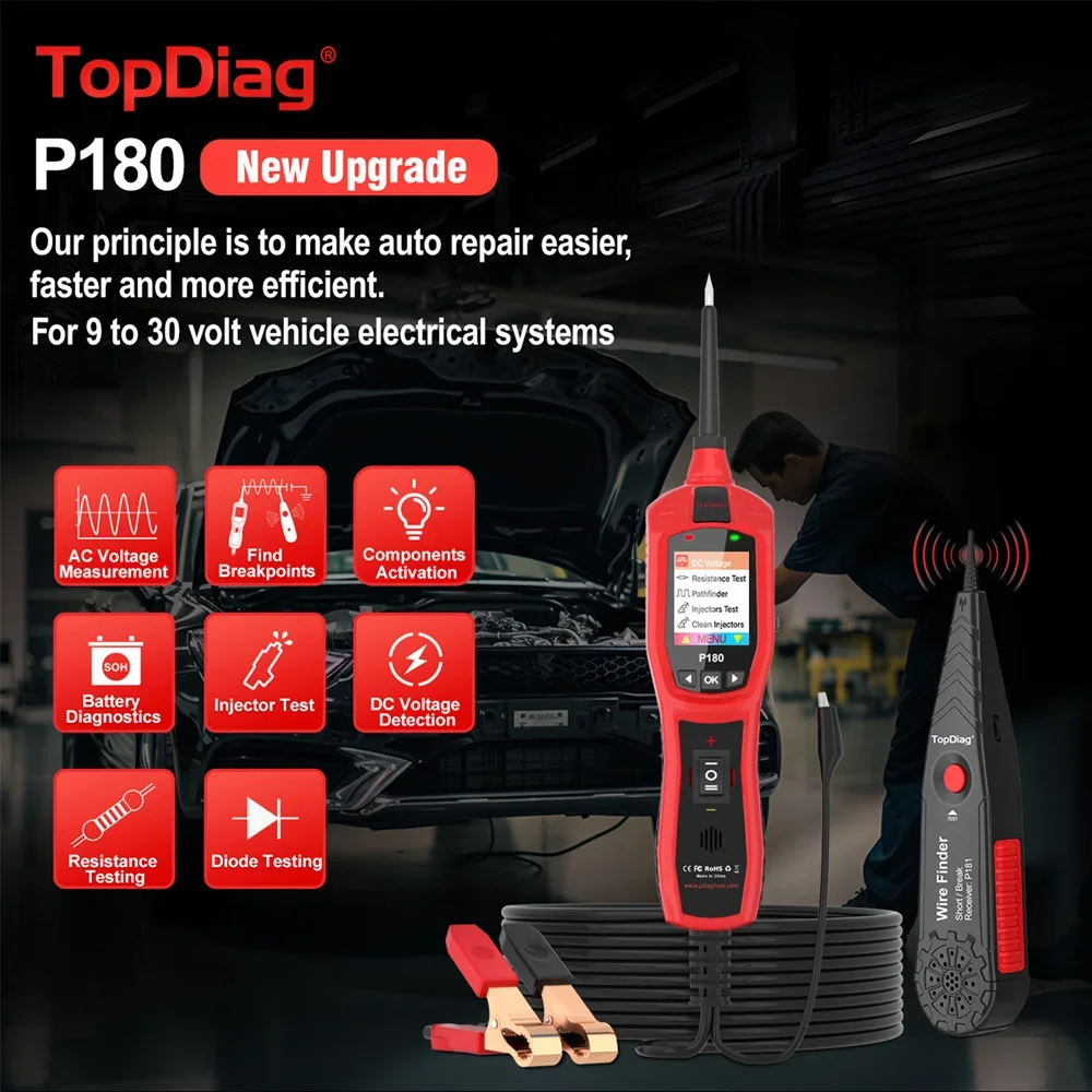 Automotive Circuit System Diagnostics P180 Intelligent Circuit Tester TopDiag For 9-30V Vehicle Electrical Diagnostics Injectors
Automotive Circuit System Diagnostics P180 Intelligent Circuit Tester TopDiag For 9-30V Vehicle Electrical Diagnostics Injectors