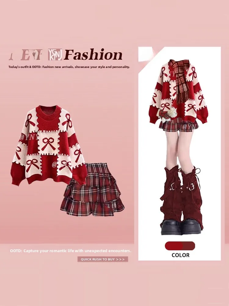 Spring Knot round Ne Sweater Skirt Set Women's Faion College Sle Plaid Dr Long Sve Loose Fit Top
Spring Knot round Ne Sweater Skirt Set Women's Faion College Sle Plaid Dr Long Sve Loose Fit Top