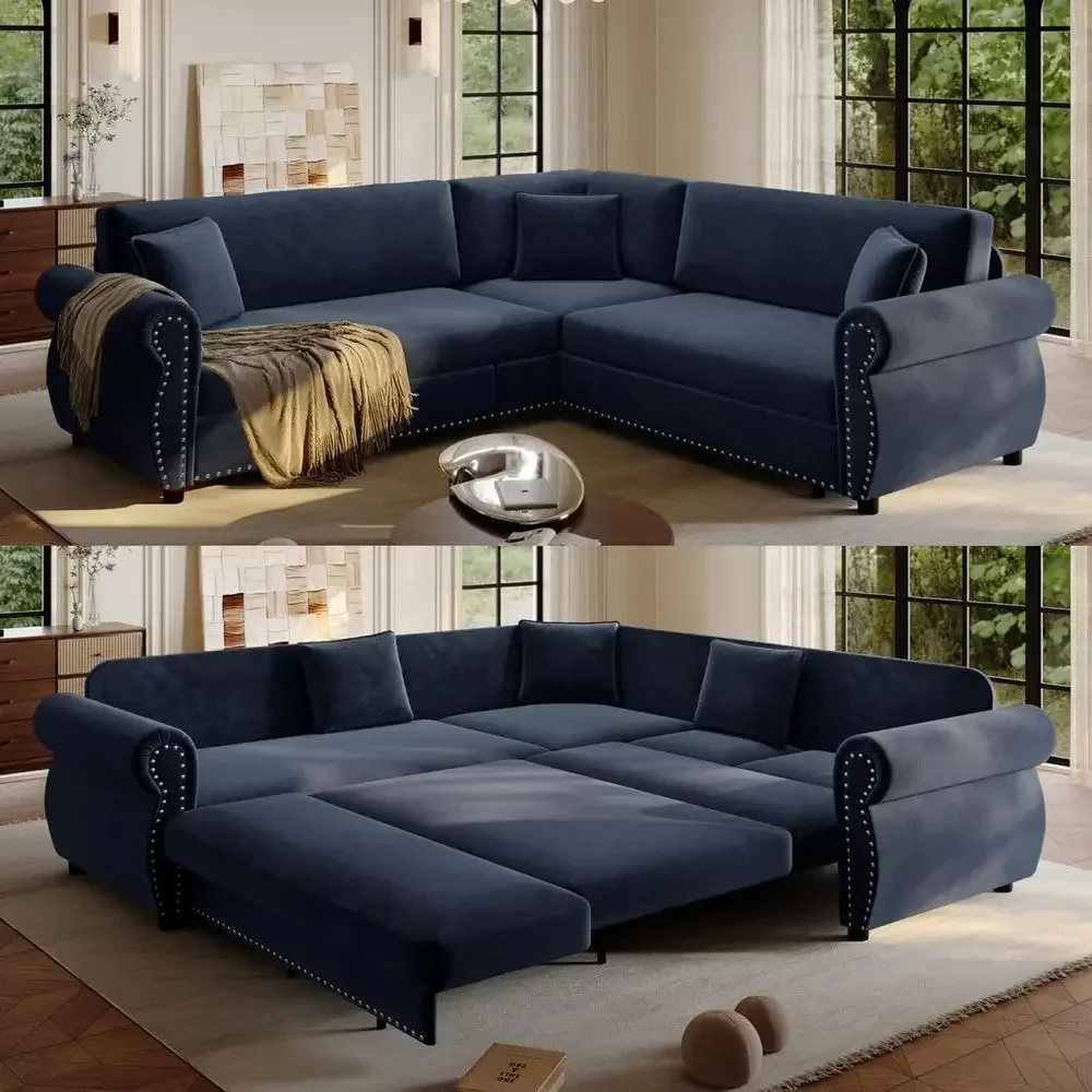 King Size L-Shaped Convertible Sofa Bed with 4 Seats, Rivet Armrests, 3 Pillows, Chenille Fabric, Suitable for Living Room or Of
King Size L-Shaped Convertible Sofa Bed with 4 Seats, Rivet Armrests, 3 Pillows, Chenille Fabric, Suitable for Living Room or Of