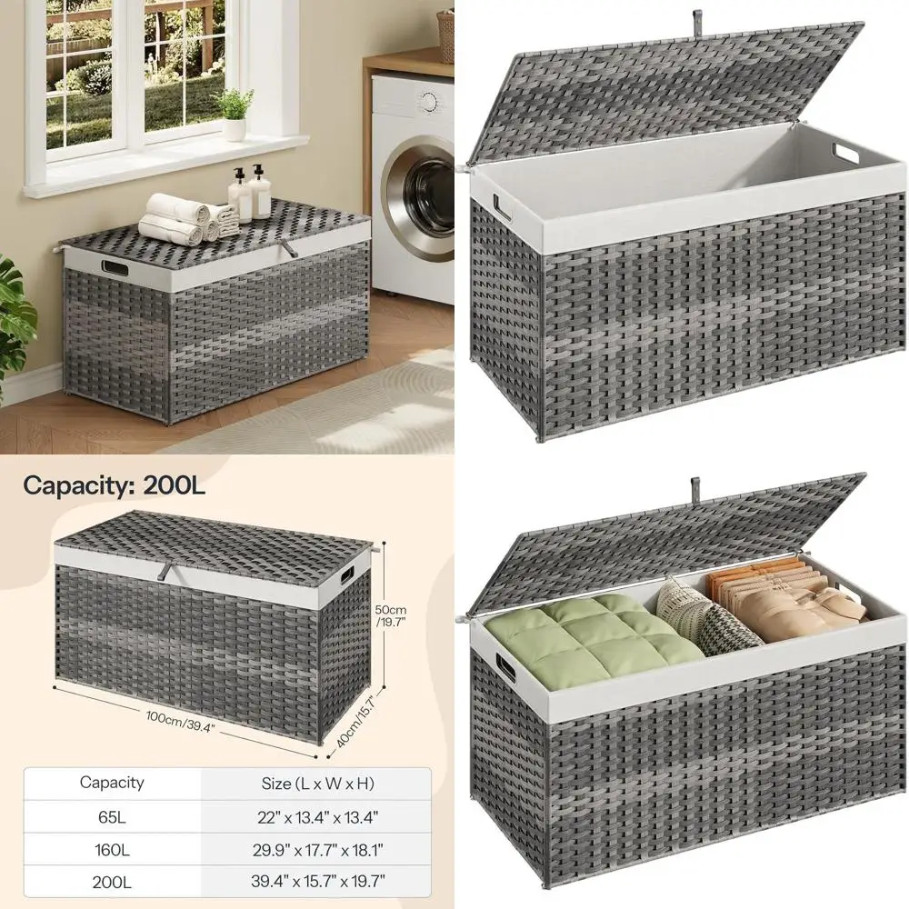200L Wicker Storage Basket with Lid, Metal Frame, Soft Lining, Foldable for Home Use, Gray
200L Wicker Storage Basket with Lid, Metal Frame, Soft Lining, Foldable for Home Use, Gray