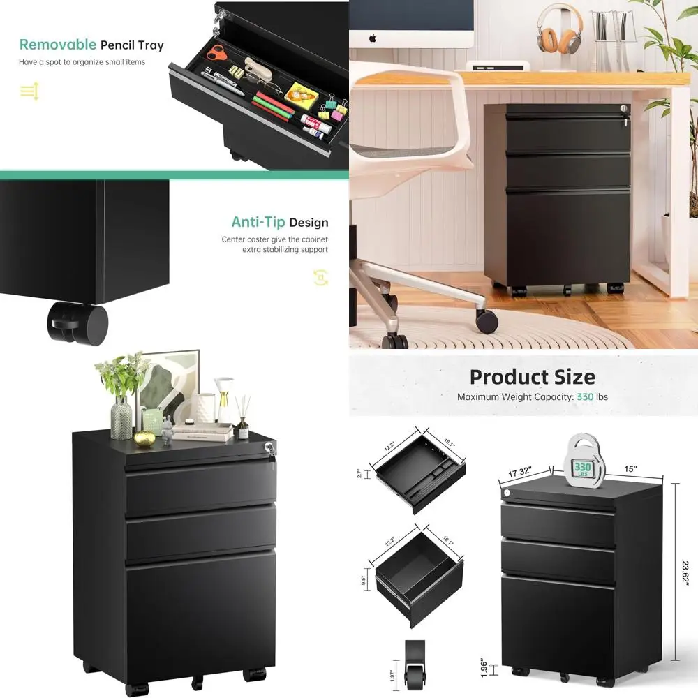 Compact Metal Rolling File Cabinet with Lock for Desk or Home Office, Holds A4/Letter/Legal, Black
Compact Metal Rolling File Cabinet with Lock for Desk or Home Office, Holds A4/Letter/Legal, Black