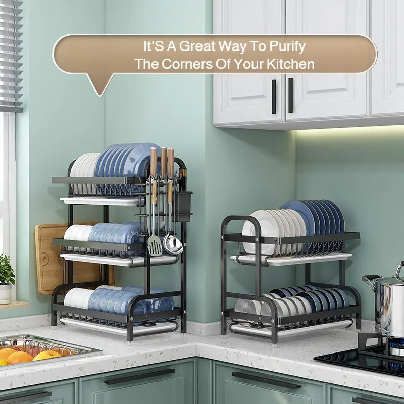 Multifunctional Kitchen Countertop Dish Rack with Draining Shelf, Bowl Plate Organizer, Utensil and Knife Holder for Chopsticks
Multifunctional Kitchen Countertop Dish Rack with Draining Shelf, Bowl Plate Organizer, Utensil and Knife Holder for Chopsticks