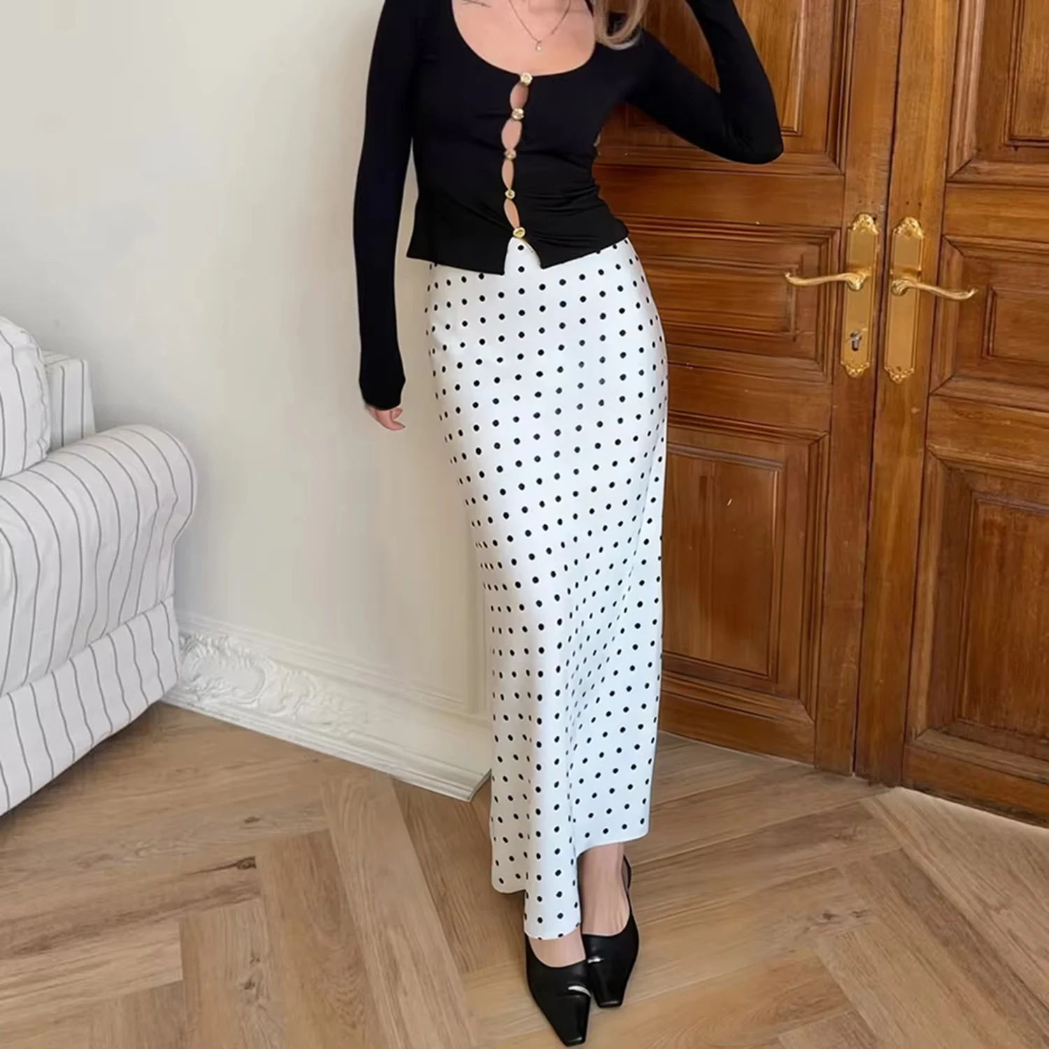 DNBS White Polka Dot Skirt Elegant Fashion Contrast Slim High Waist Patchwork Skirts Luxury New Party Women's Y2k Maxi Skirt
DNBS White Polka Dot Skirt Elegant Fashion Contrast Slim High Waist Patchwork Skirts Luxury New Party Women's Y2k Maxi Skirt