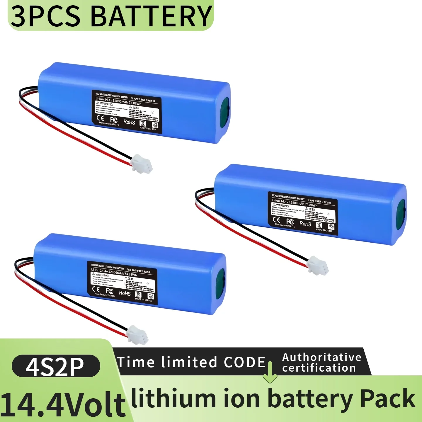 4S2P 14.4V 1.28Ah Rechargeable Li-ion Batteryfor XiaoMi Lydsto R1 Viomi S9Roidmi Eve Plus Robot Vacuum Cleaner⚡Battery Pack
4S2P 14.4V 1.28Ah Rechargeable Li-ion Batteryfor XiaoMi Lydsto R1 Viomi S9Roidmi Eve Plus Robot Vacuum Cleaner⚡Battery Pack