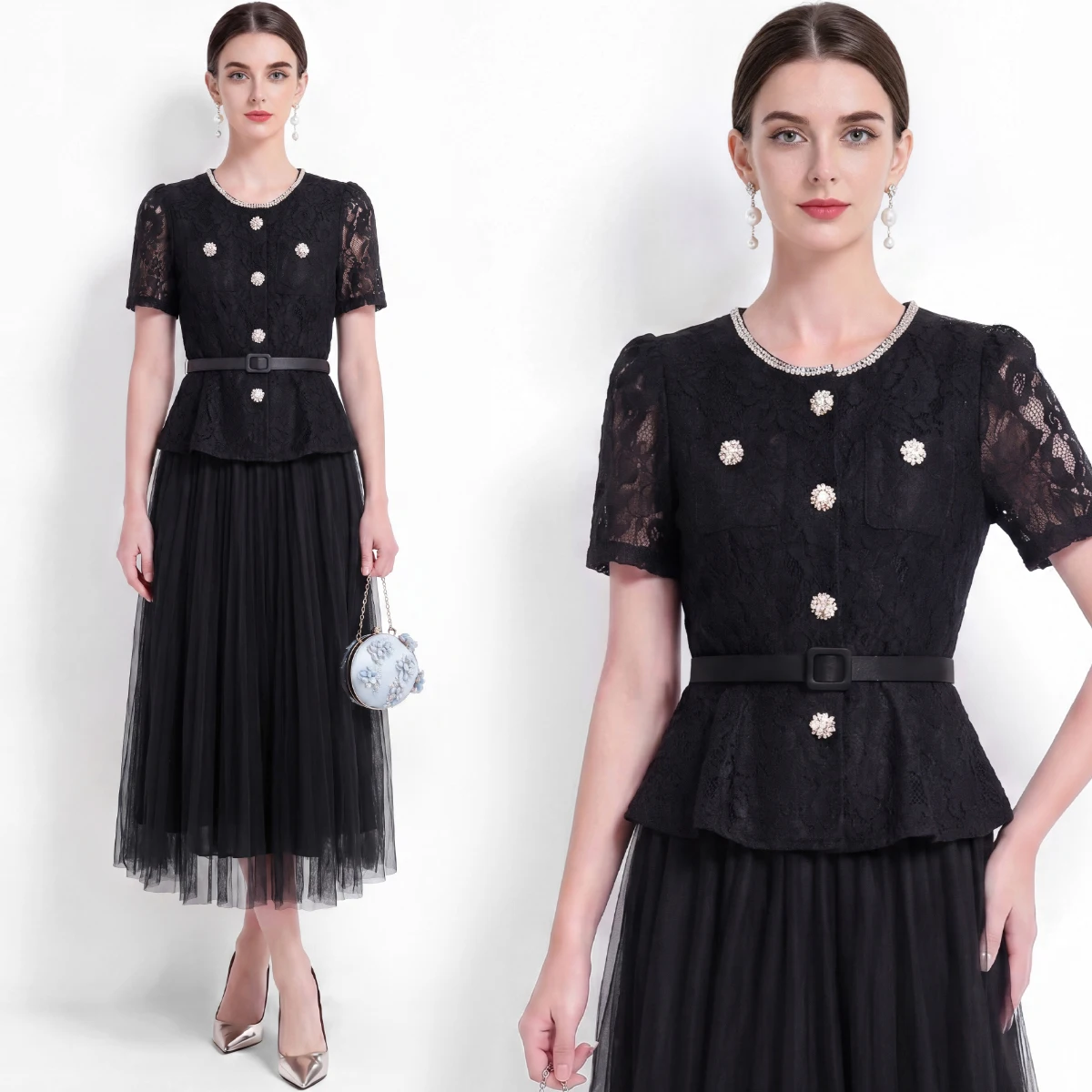 Elegant High Waist A-Line Dress Lace Paneling Pleated Skirt like Design Fashionable Ladylike Summer New Arrival Polyester Fiber
Elegant High Waist A-Line Dress Lace Paneling Pleated Skirt like Design Fashionable Ladylike Summer New Arrival Polyester Fiber