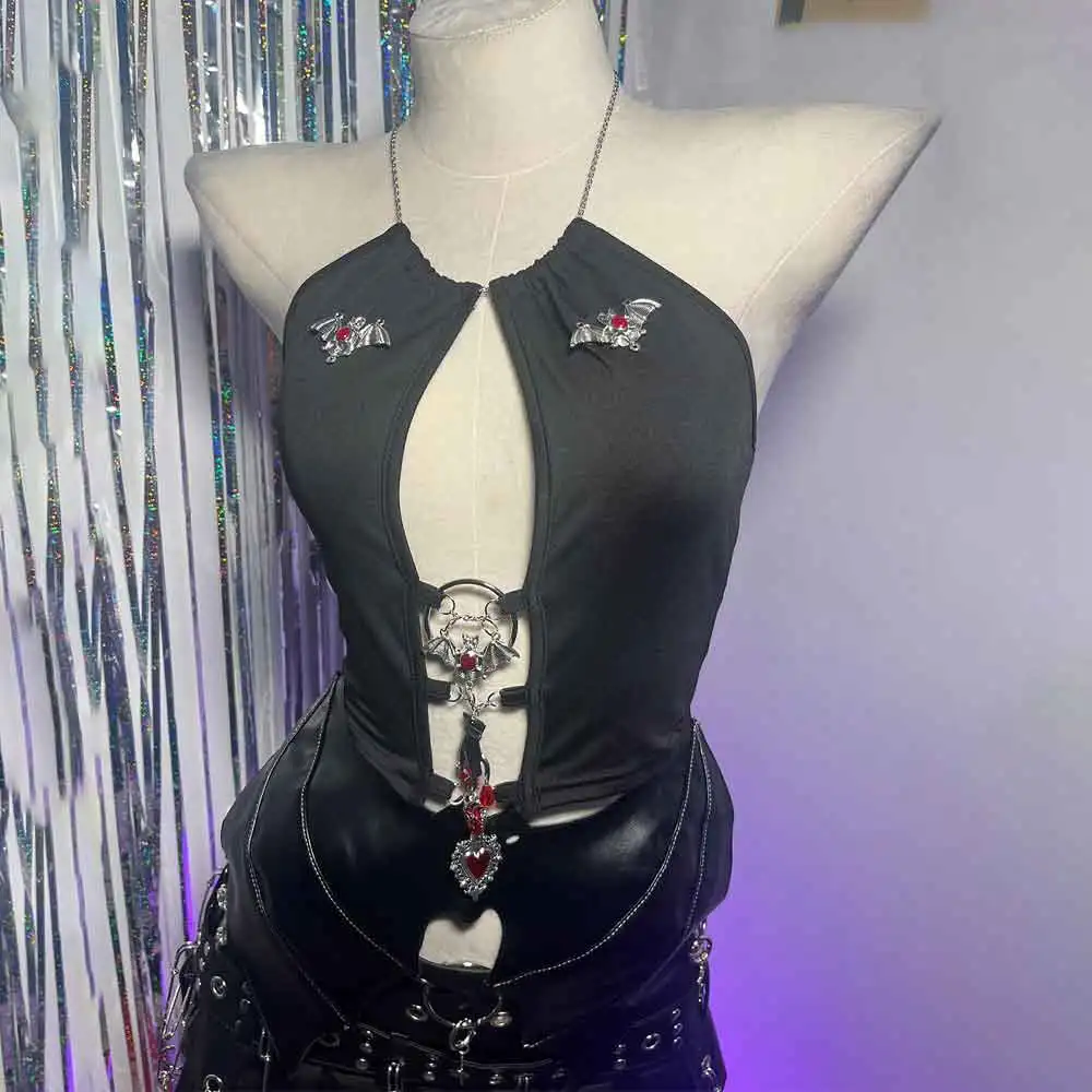 Hand Made E-Girls Street Wear Y2K Halter Camisole TOPS Grunge Punk Rock Glitch Core Goth Kawaii Fashion Revival Harajuku Bat Emo
Hand Made E-Girls Street Wear Y2K Halter Camisole TOPS Grunge Punk Rock Glitch Core Goth Kawaii Fashion Revival Harajuku Bat Emo