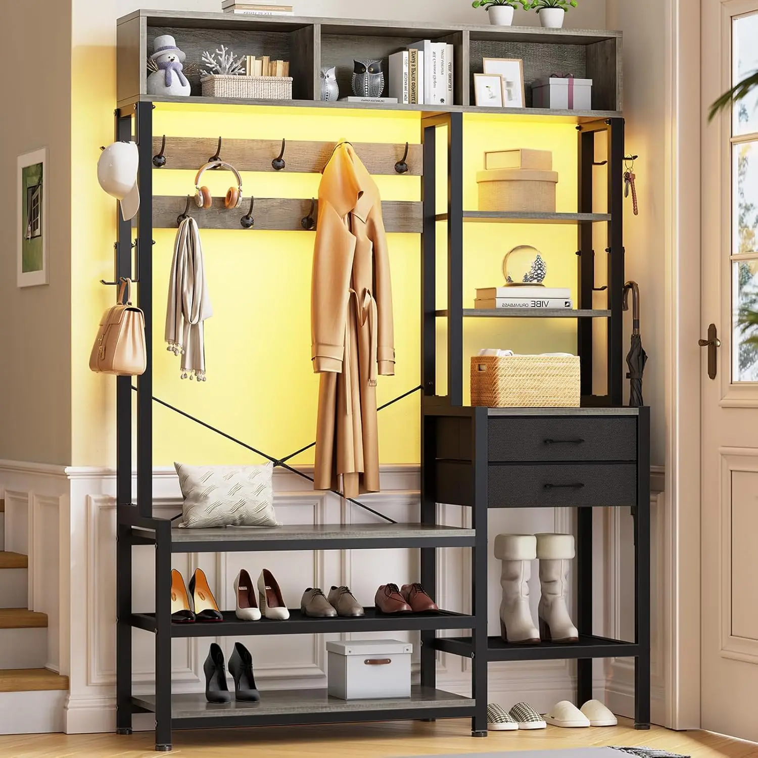 Hall Tree with Bench and Shoe Storage, 7-in-1 Entryway Bench with Coat Rack, 3 Storage Cubbies,
Hall Tree with Bench and Shoe Storage, 7-in-1 Entryway Bench with Coat Rack, 3 Storage Cubbies,