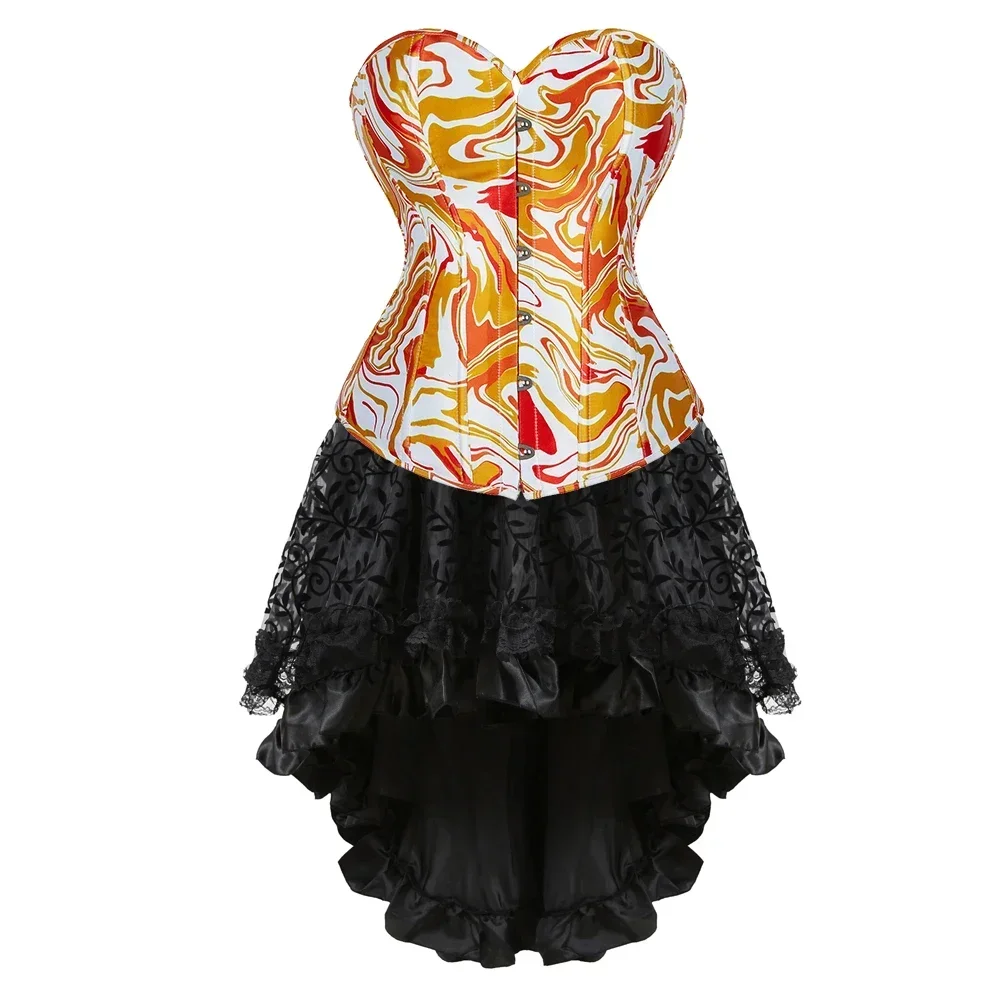 Gothic Corset Dress Vintage Bustier Printed Corsage with Skirt Plus Size Women Burlesque Halloween Costume Carnival Party Outfit
Gothic Corset Dress Vintage Bustier Printed Corsage with Skirt Plus Size Women Burlesque Halloween Costume Carnival Party Outfit